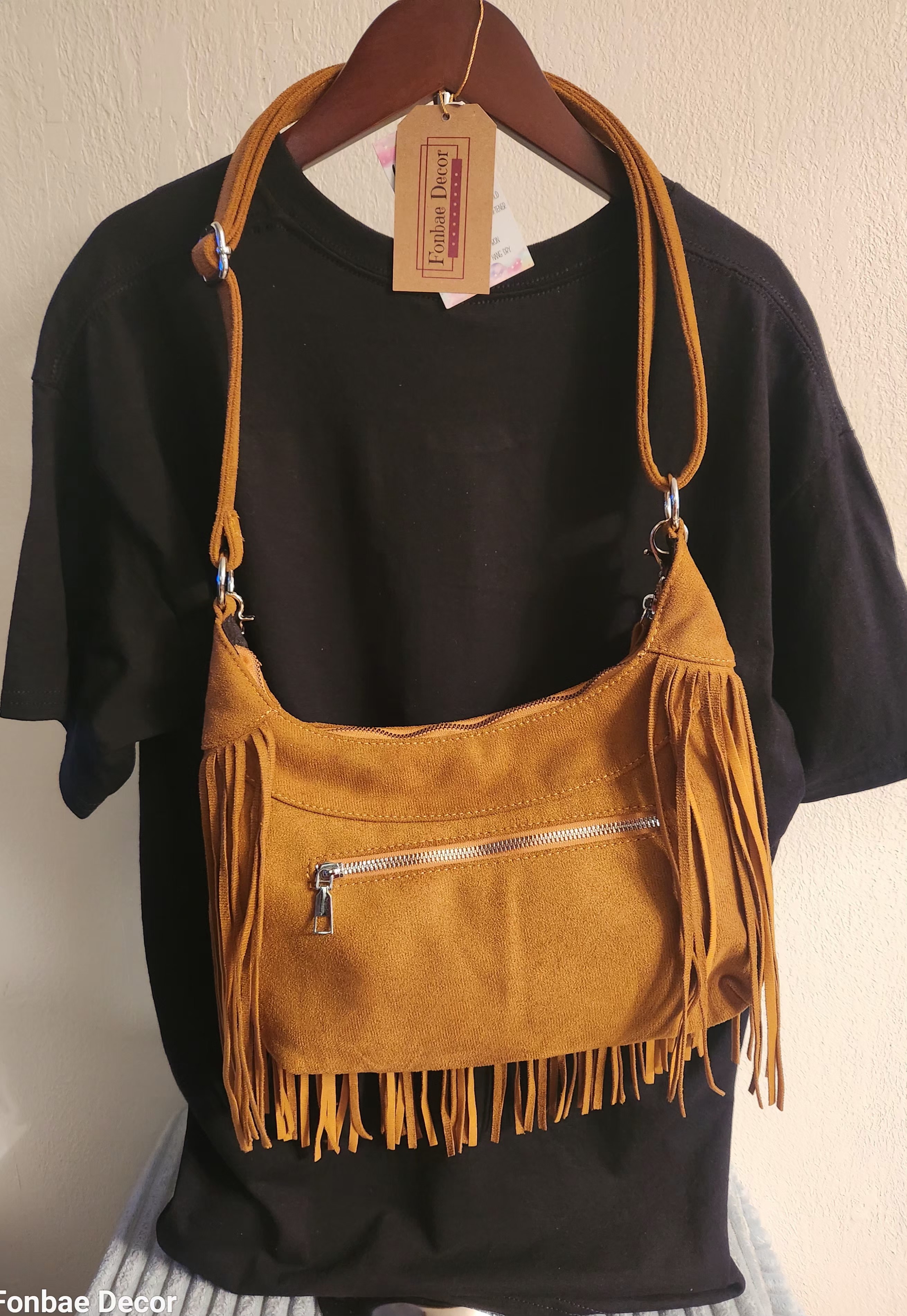 Brown Western Fringe Shoulder Purse with Bling 