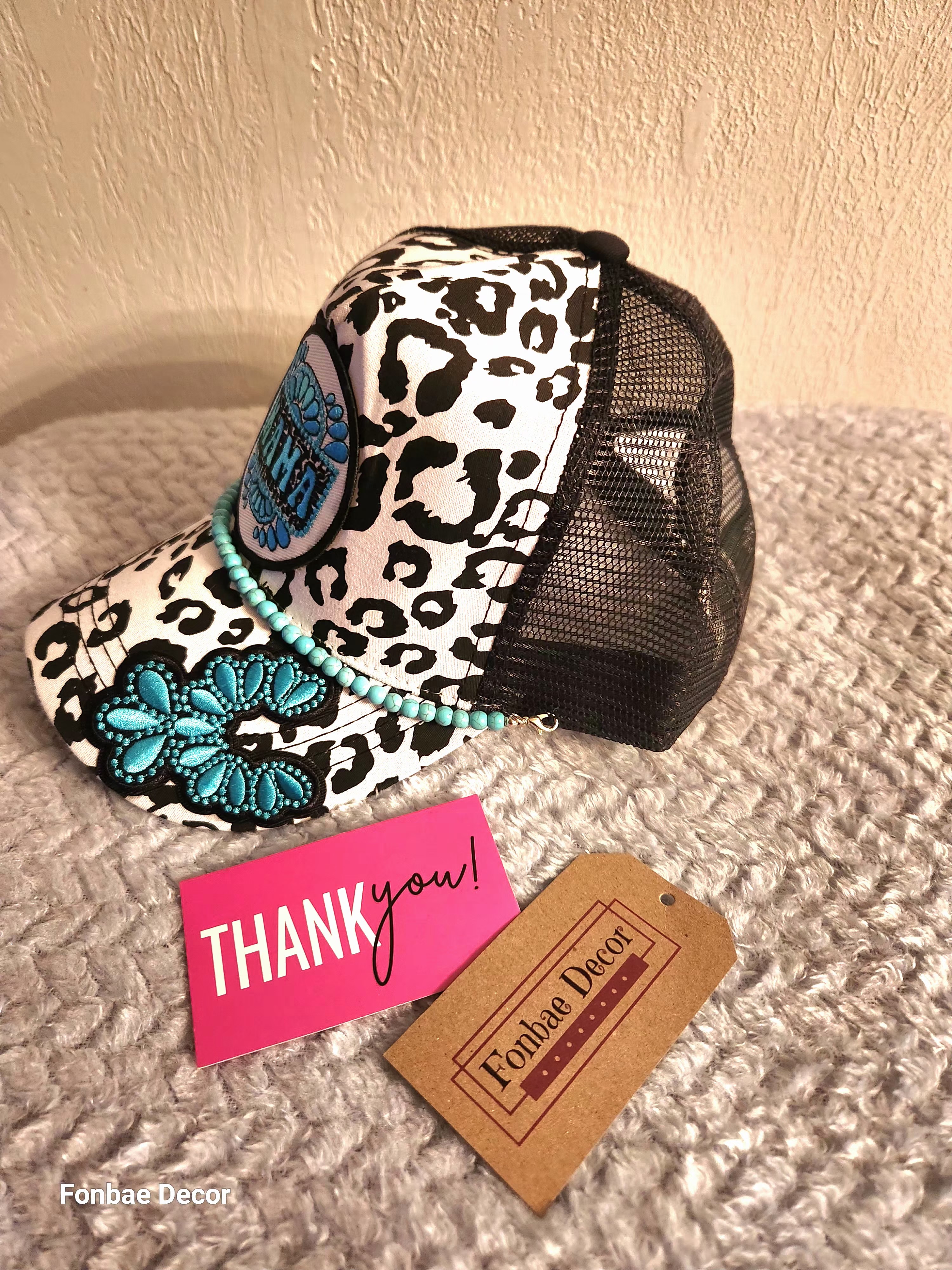 Mama Turquoise Leopard Print Trucker Hat