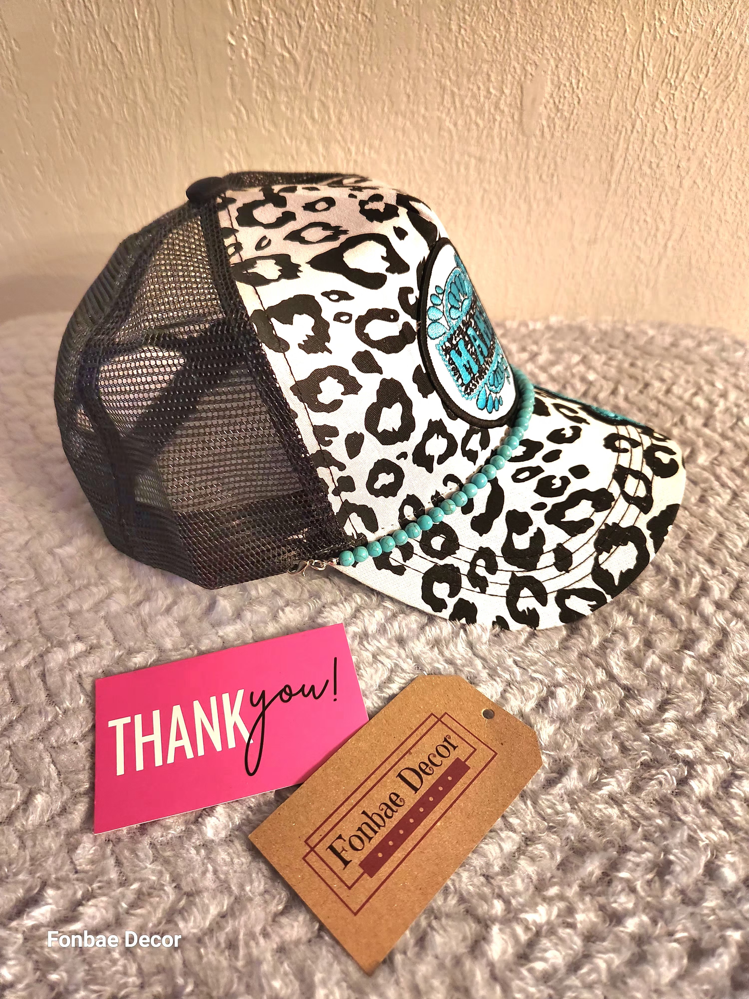 Mama Turquoise Leopard Print Trucker Hat