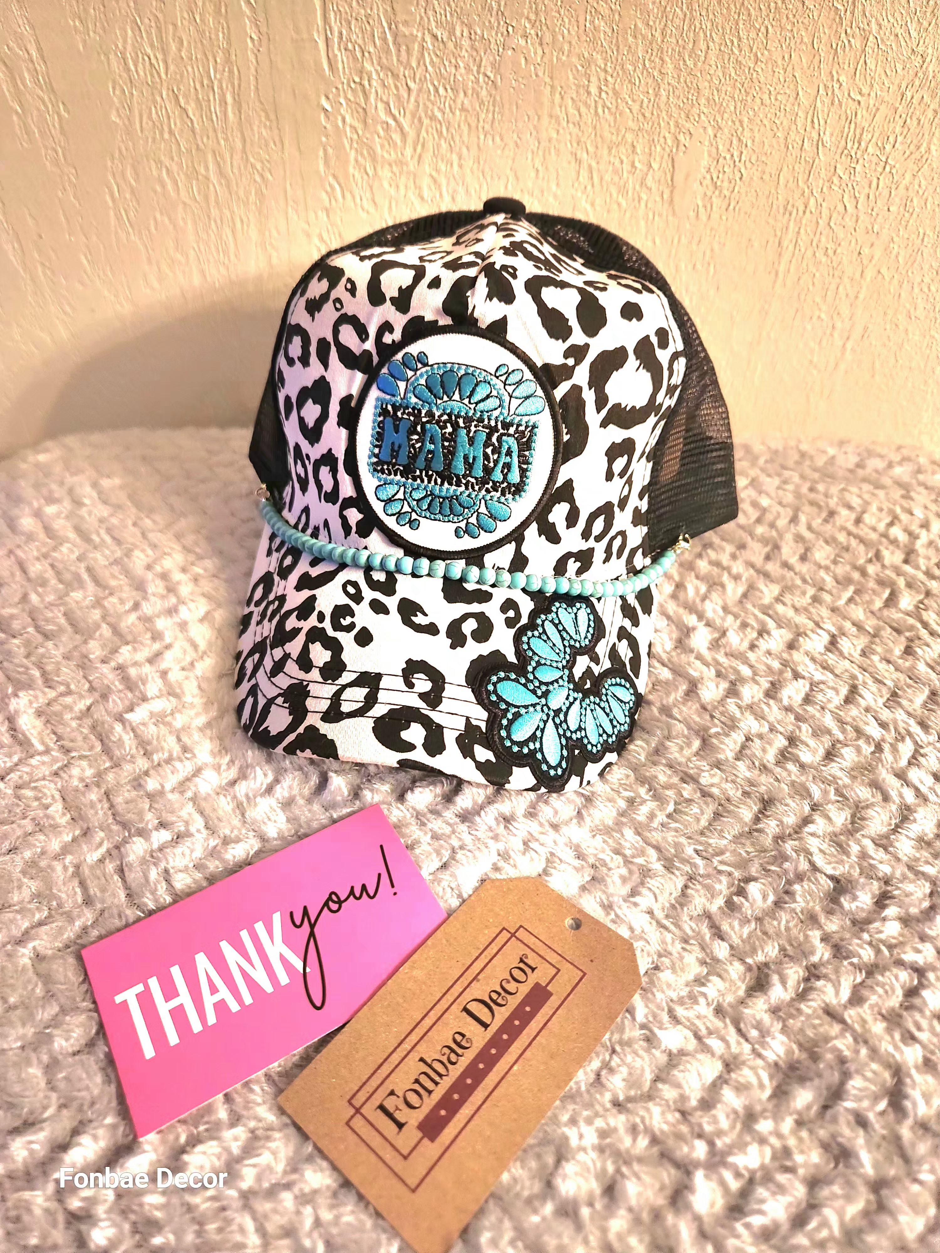 Mama Turquoise Leopard Print Trucker Hat