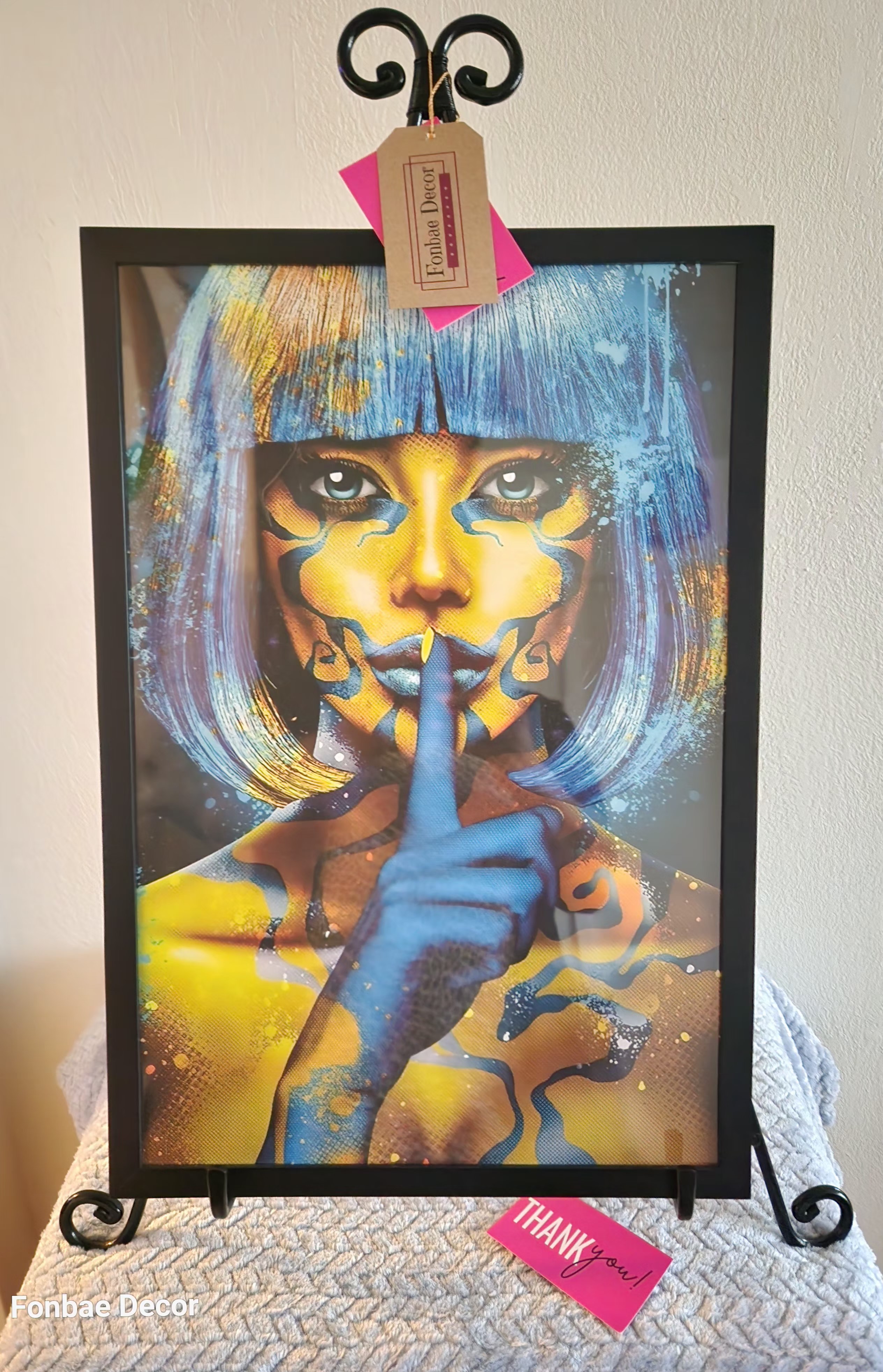 Blue Hair Lady Framed Modern Artwork
