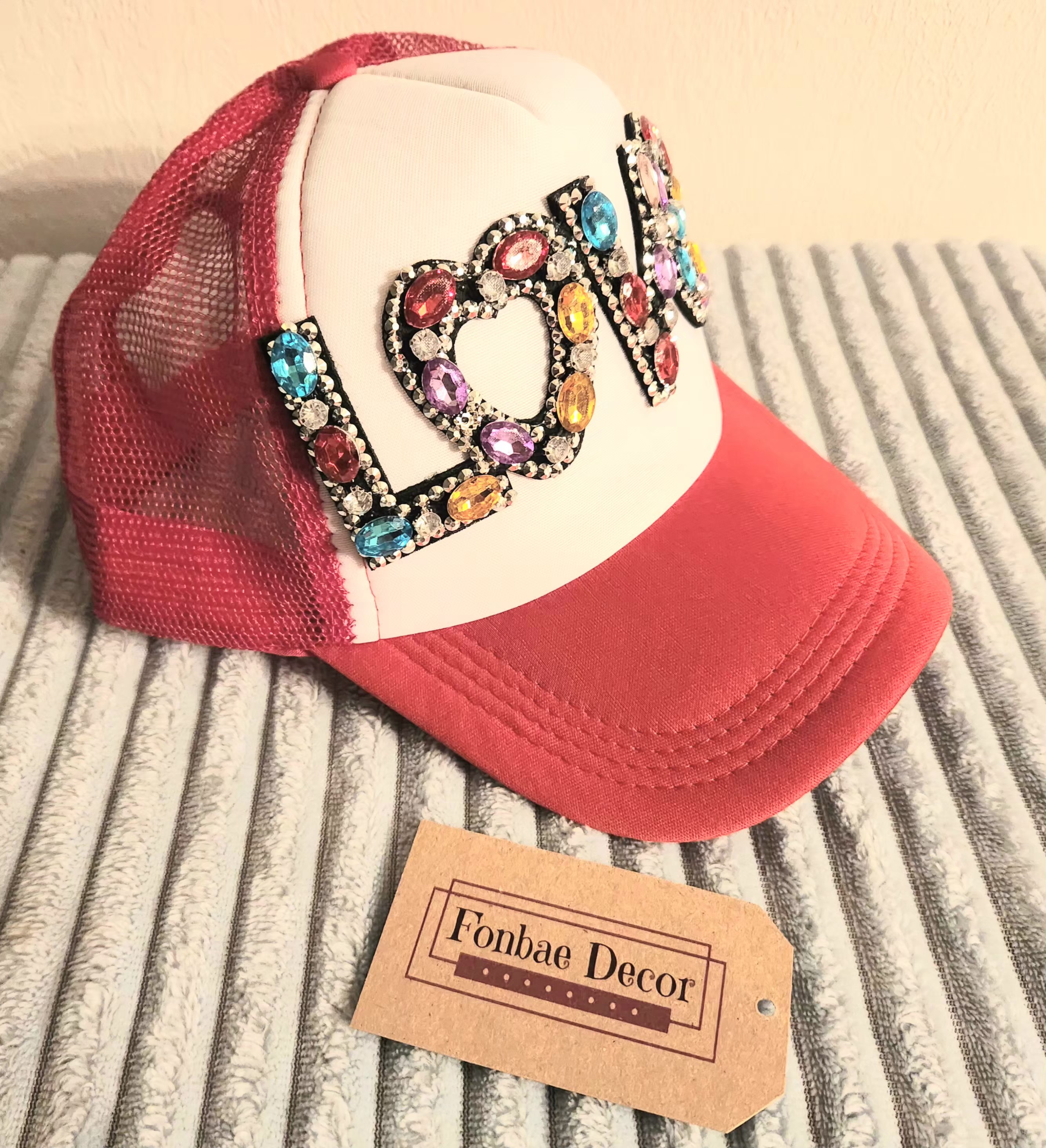 Colorful LOVE Rhinestone Trucker Cap