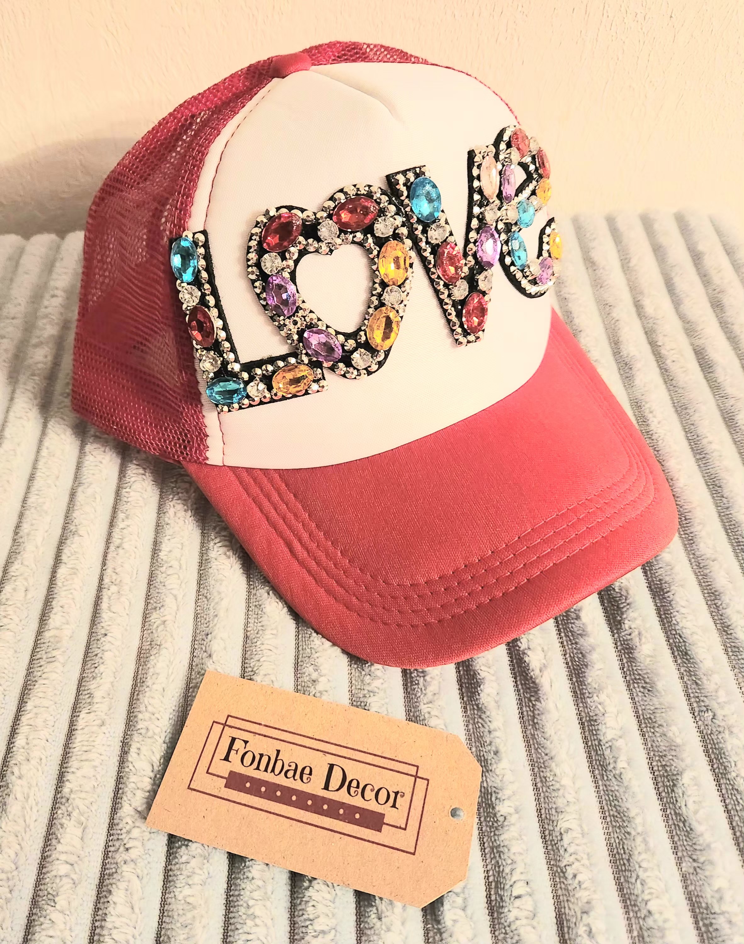 Colorful LOVE Rhinestone Trucker Cap