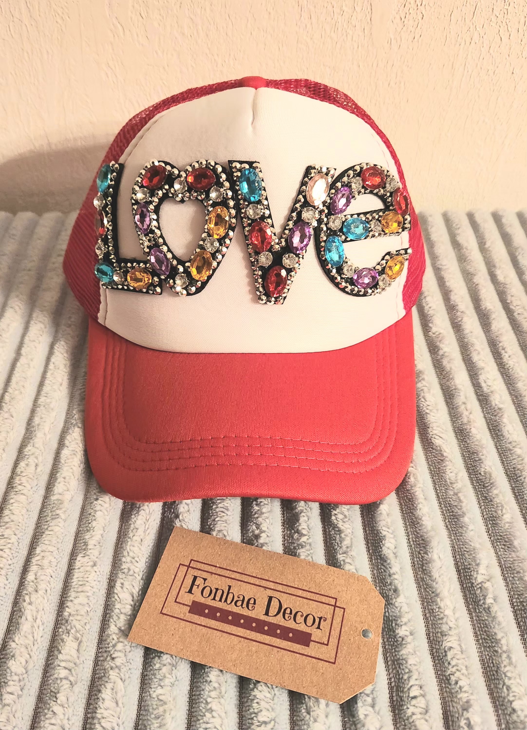 Colorful LOVE Rhinestone Trucker Cap