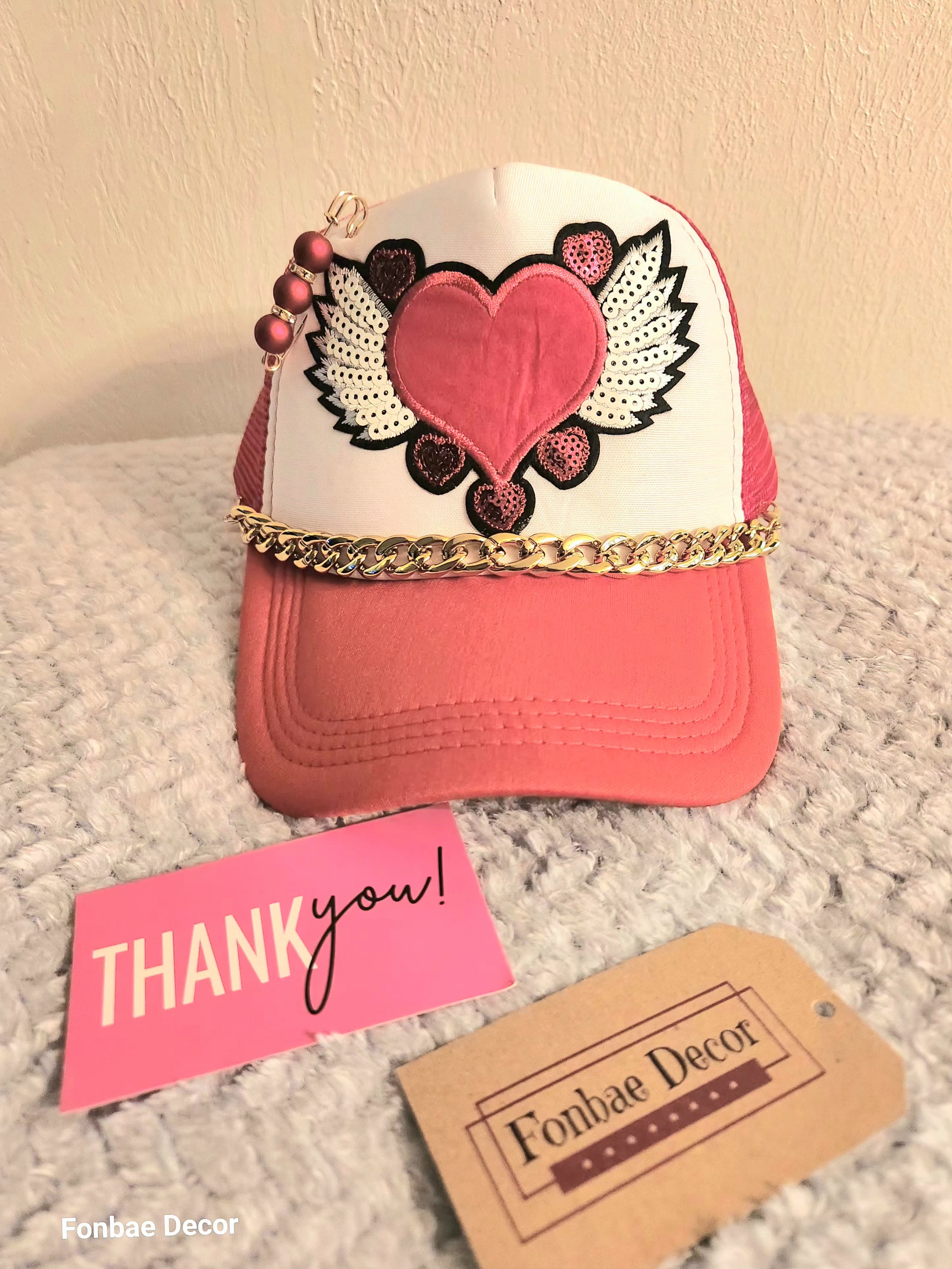 Heart and Wings Decorated Trucker Cap