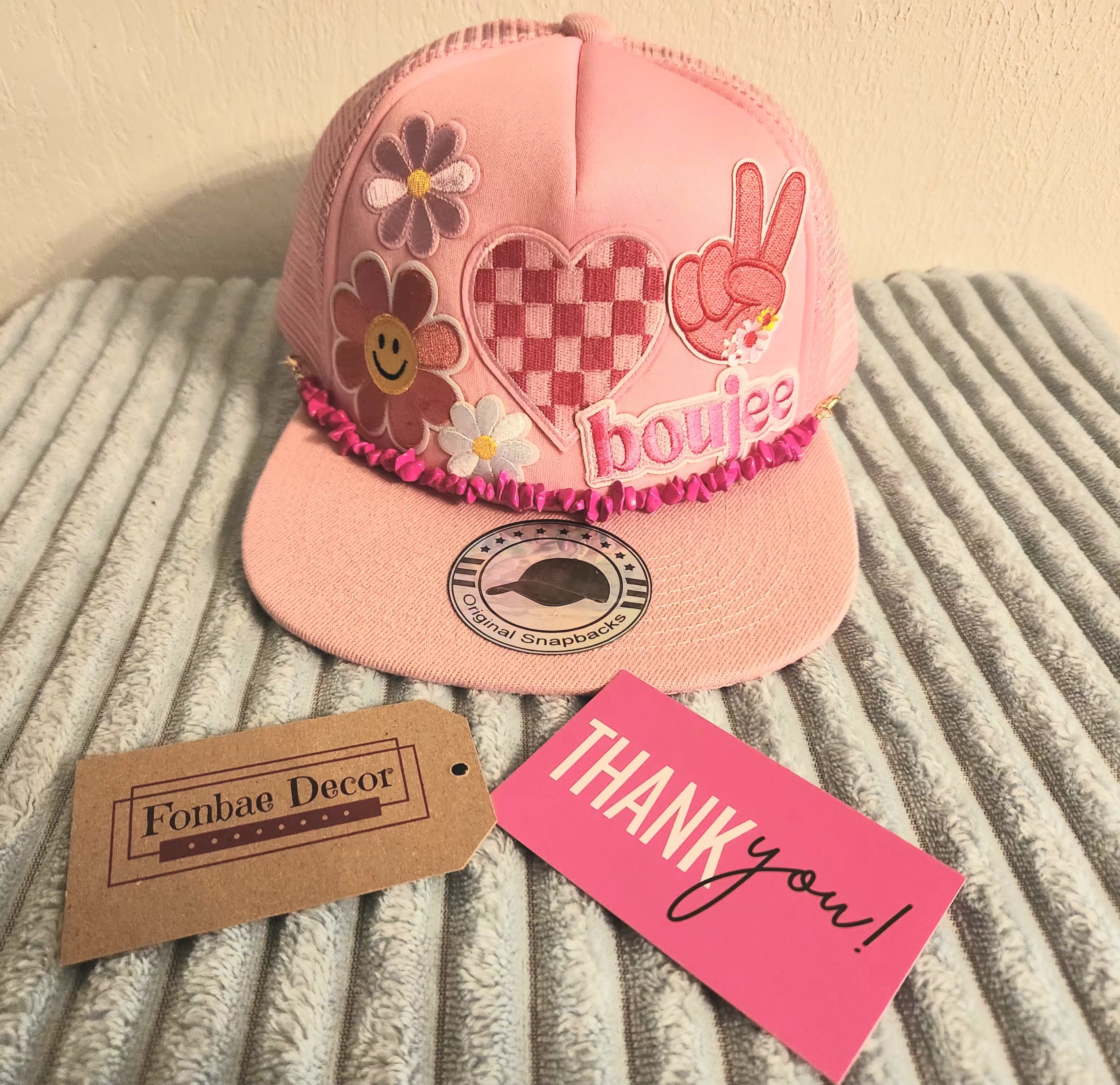 Pink Embroidered Boujee Heart Baseball Cap