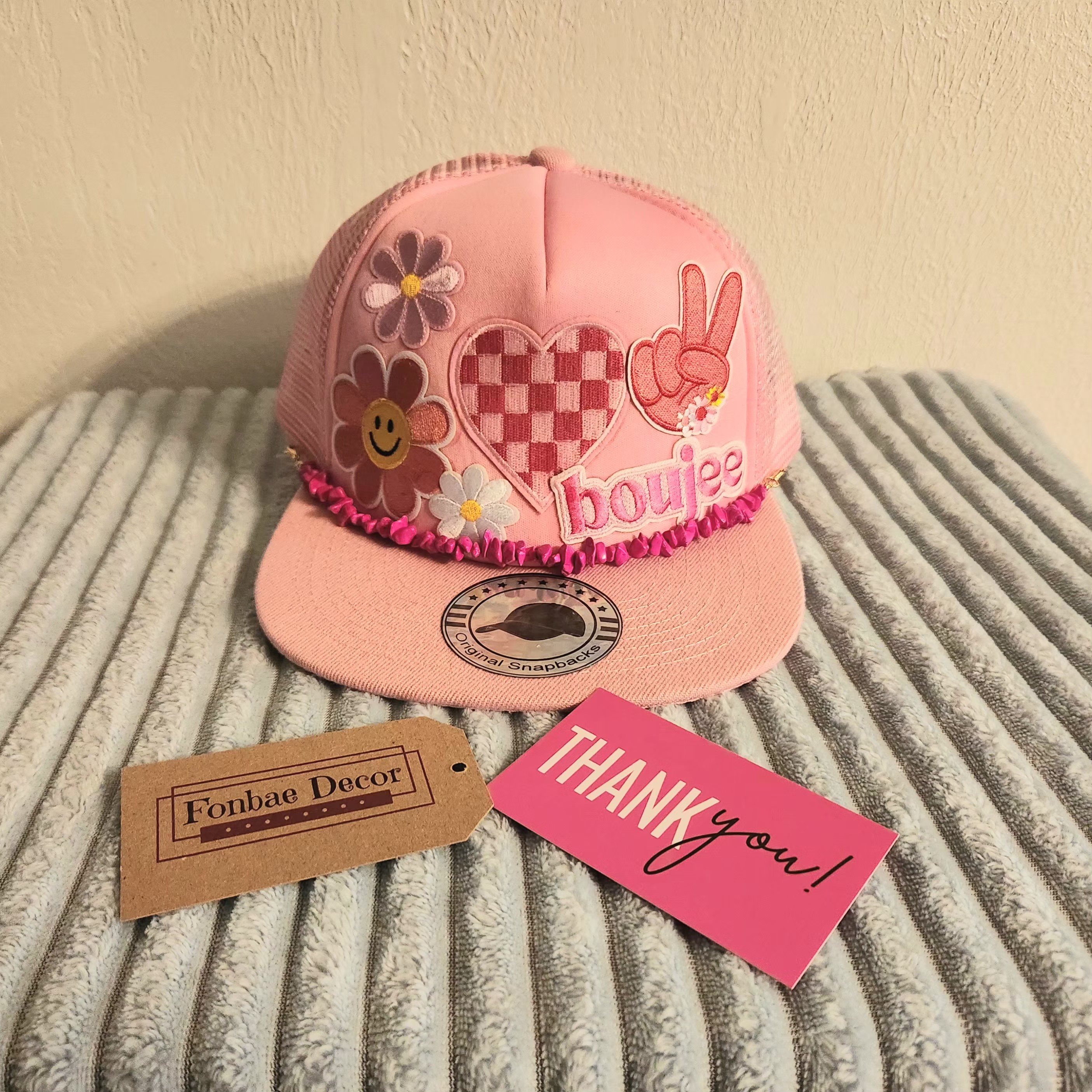 Pink Embroidered Boujee Heart Baseball Cap