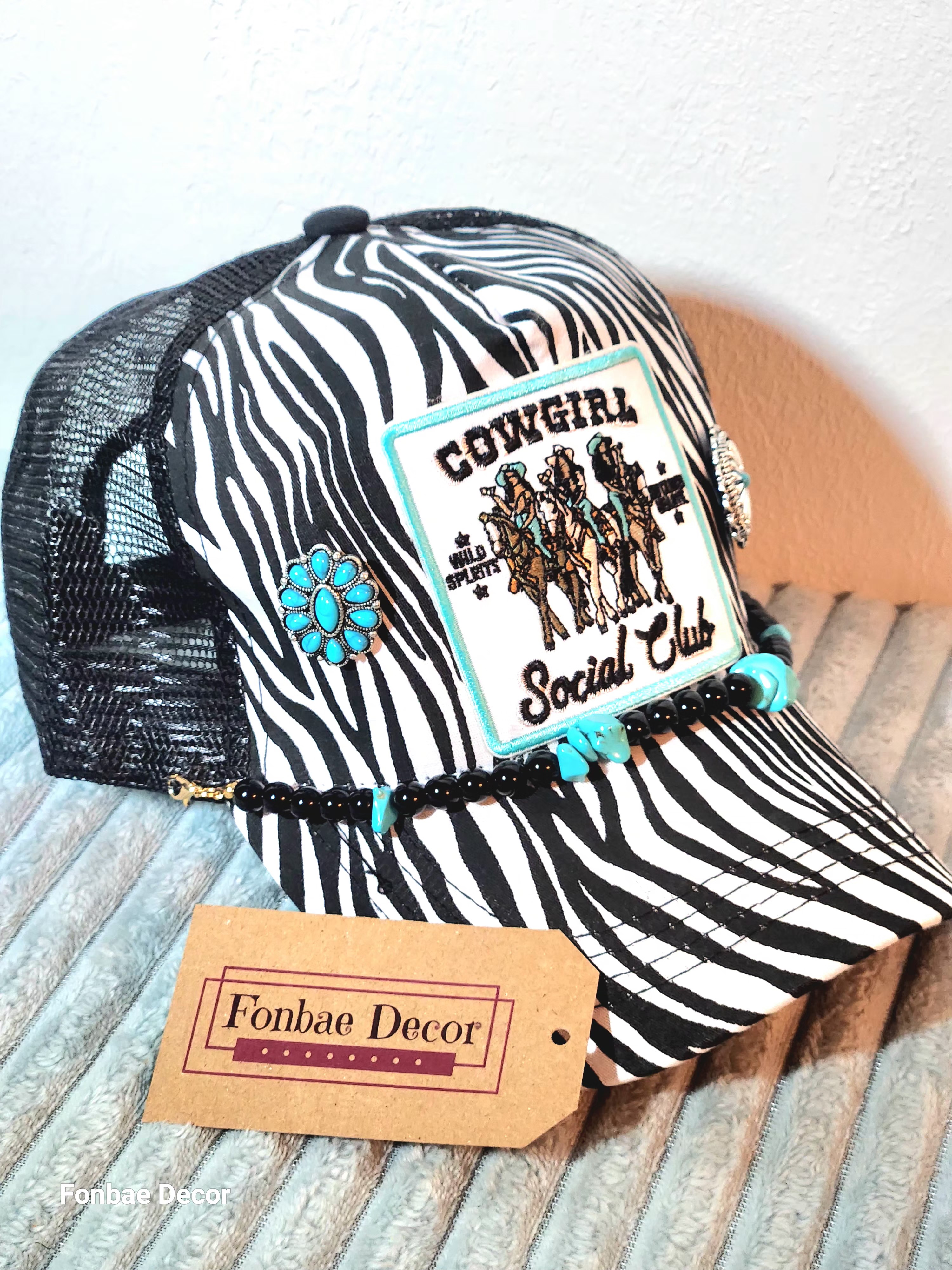 Cowgirl Social Club Western Trucker Cap: Zebra Print