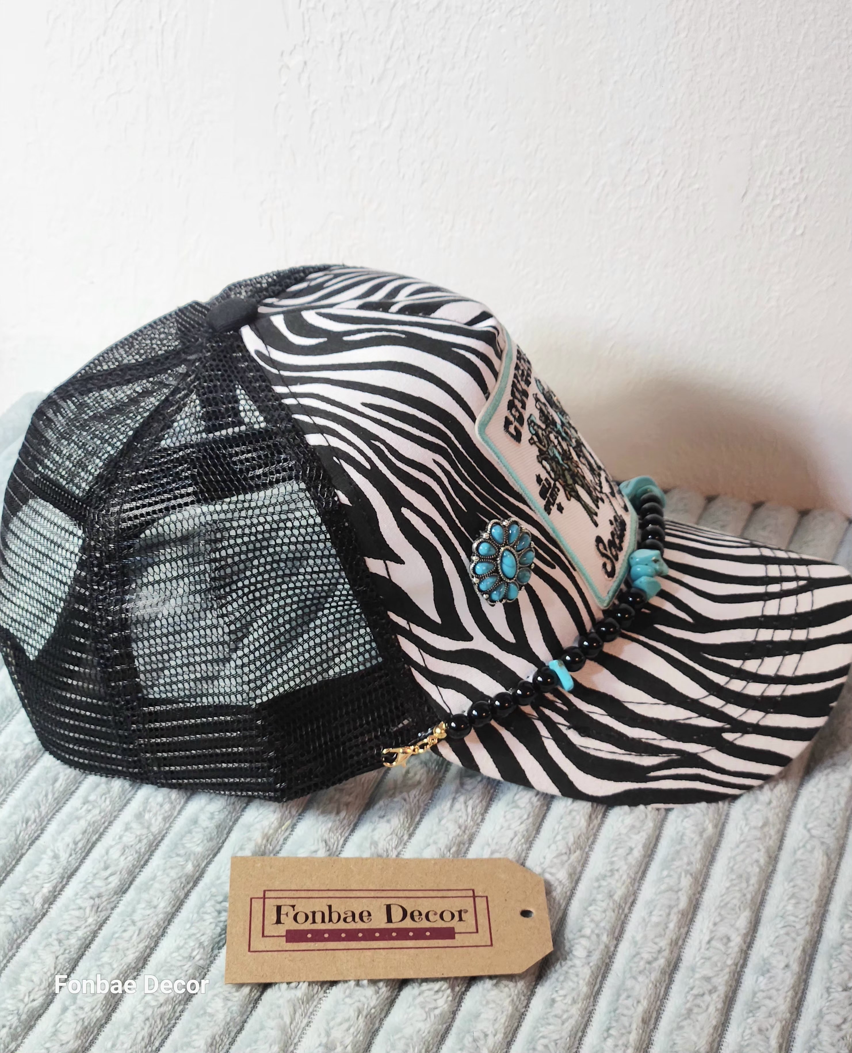Cowgirl Social Club Western Trucker Cap: Zebra Print