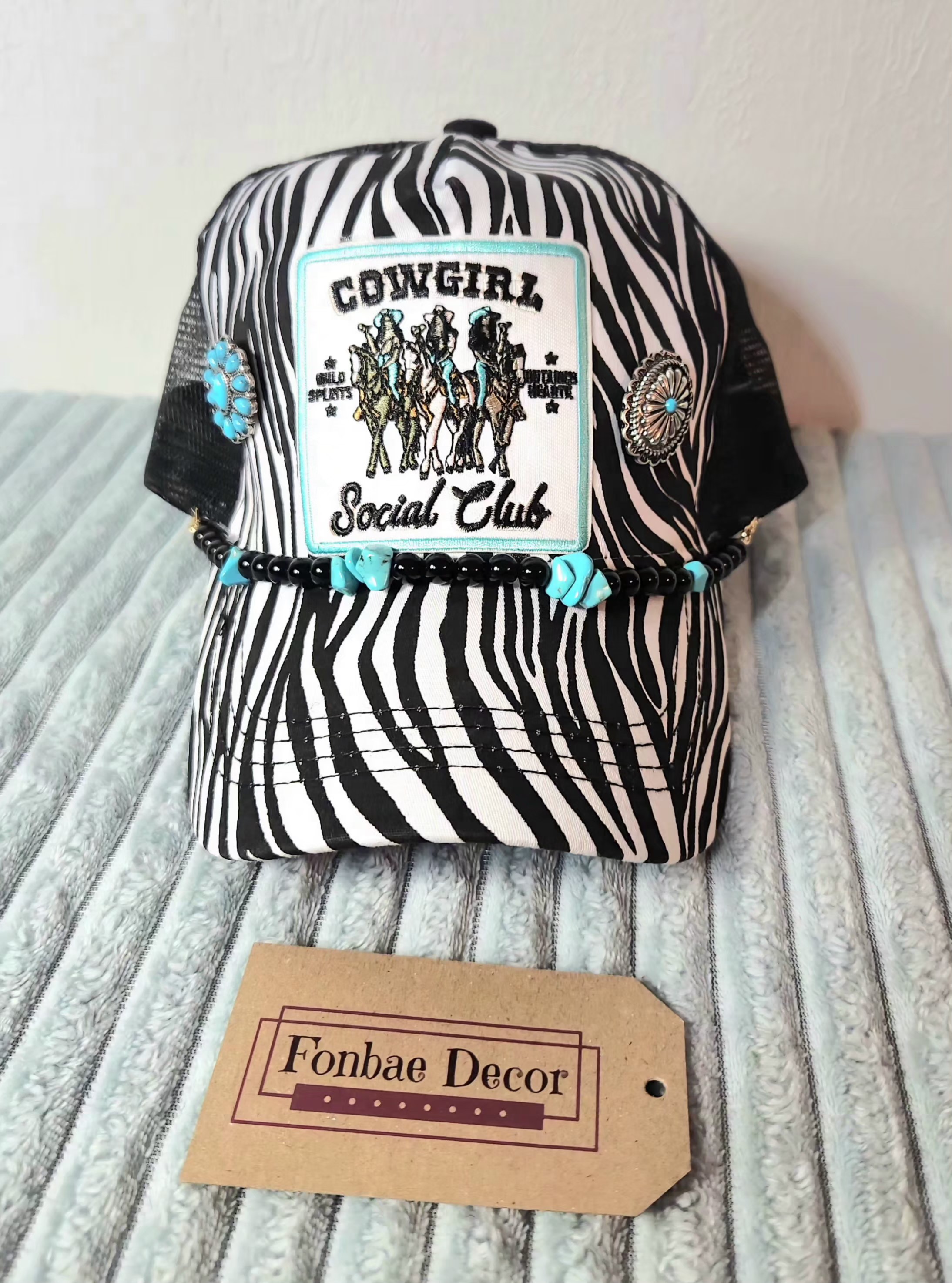 Cowgirl Social Club Western Trucker Cap: Zebra Print