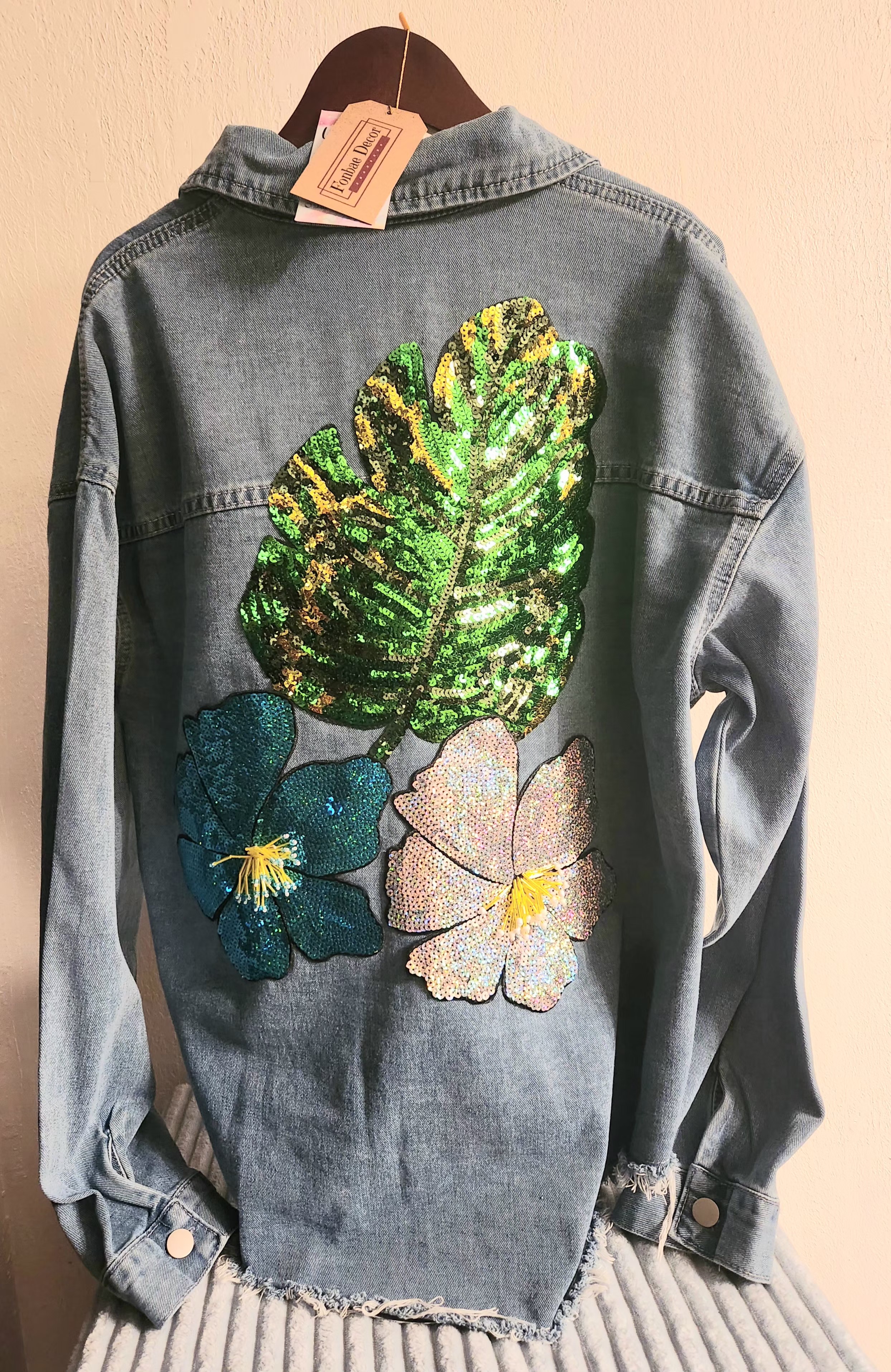 Large Sequin Floral Denim Jacket