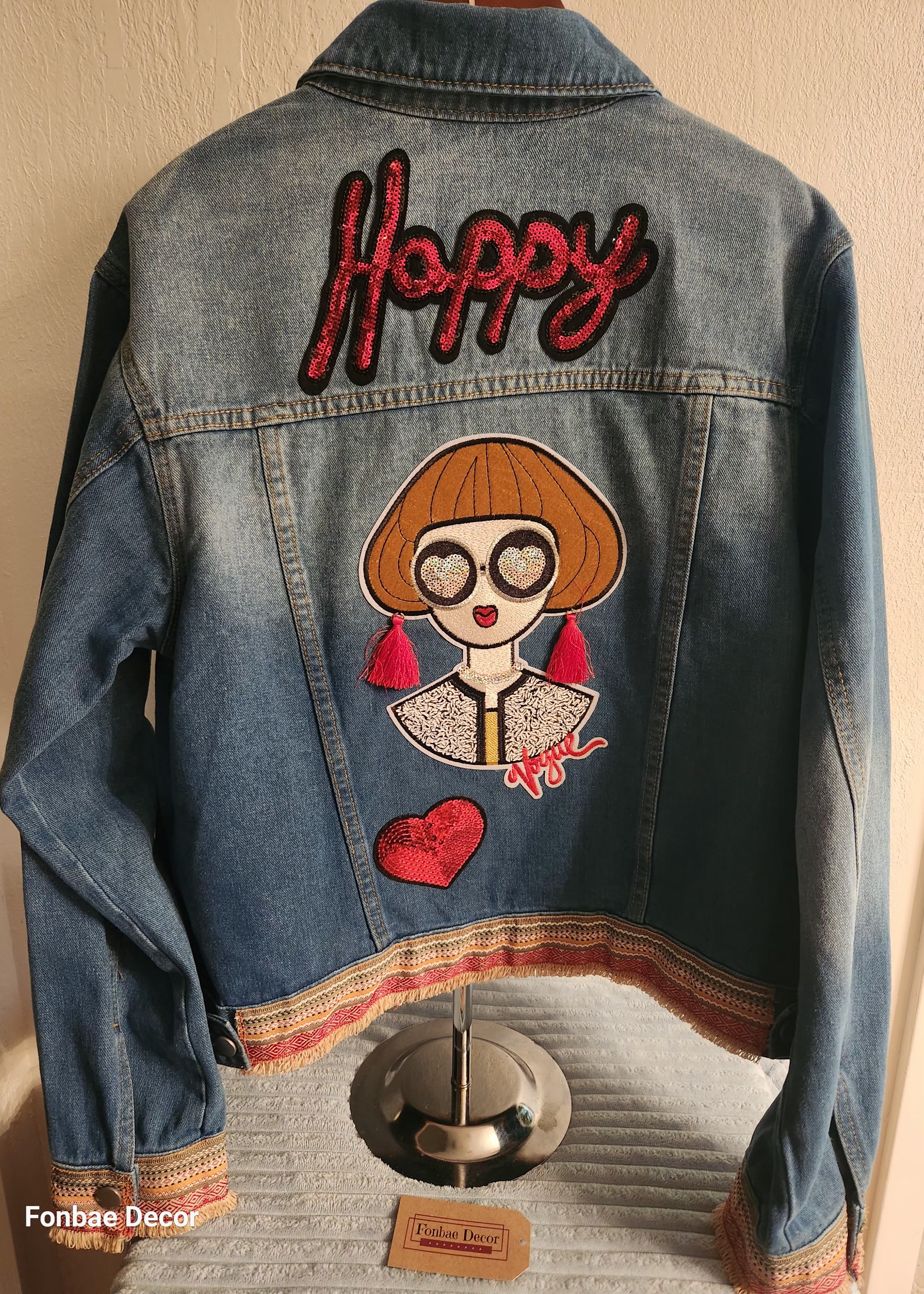 Sequin Embroidered Vogue Lady Denim Jacket