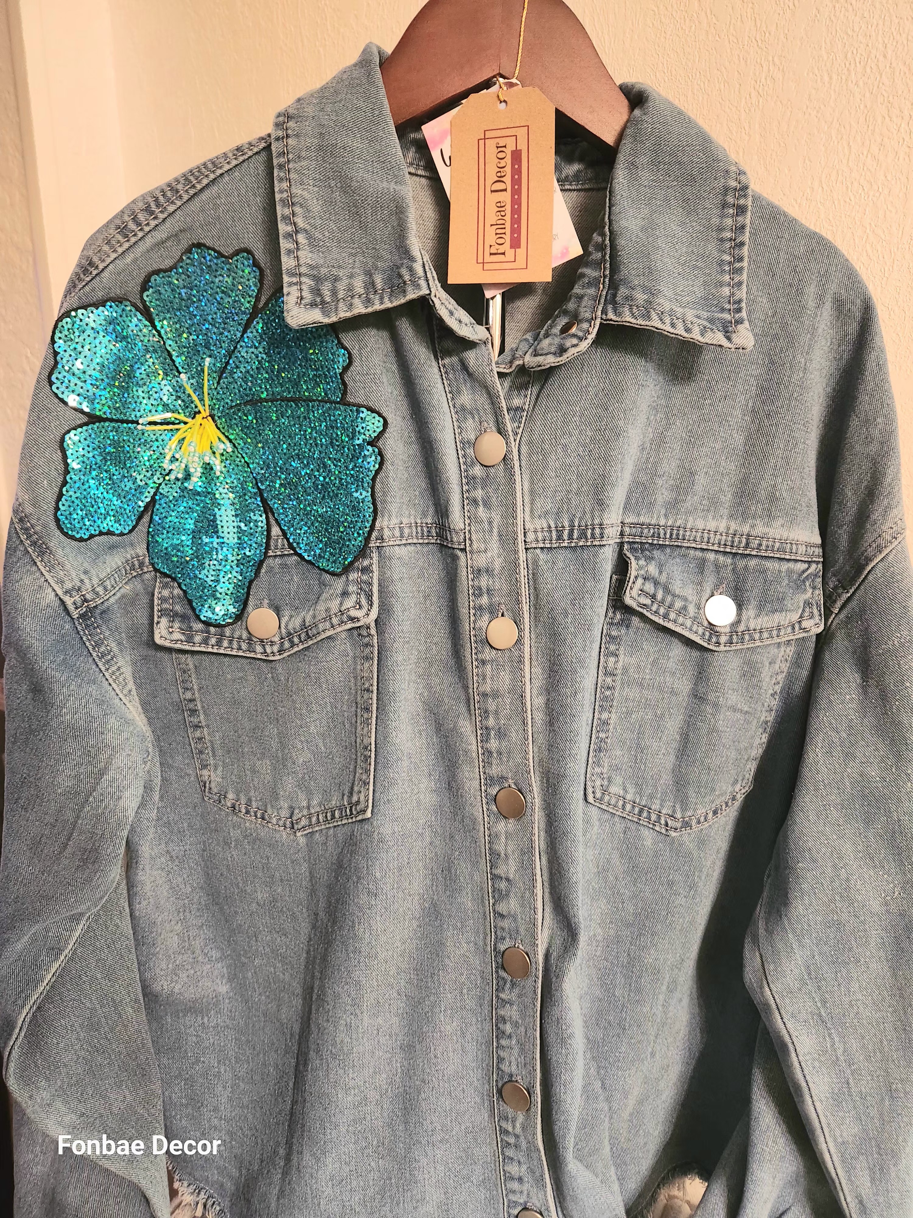 Large Sequin Floral Denim Jacket