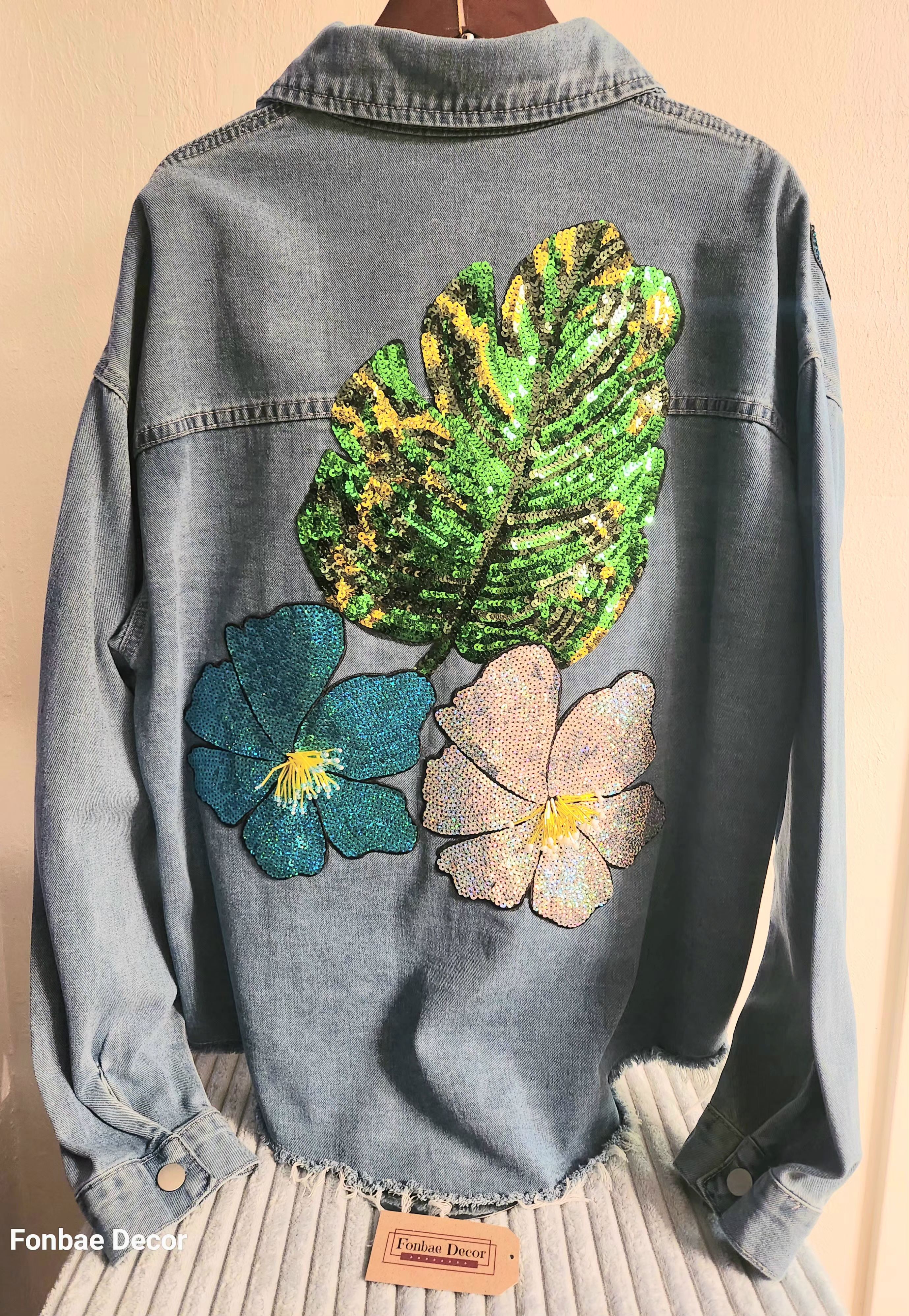 Large Sequin Floral Denim Jacket