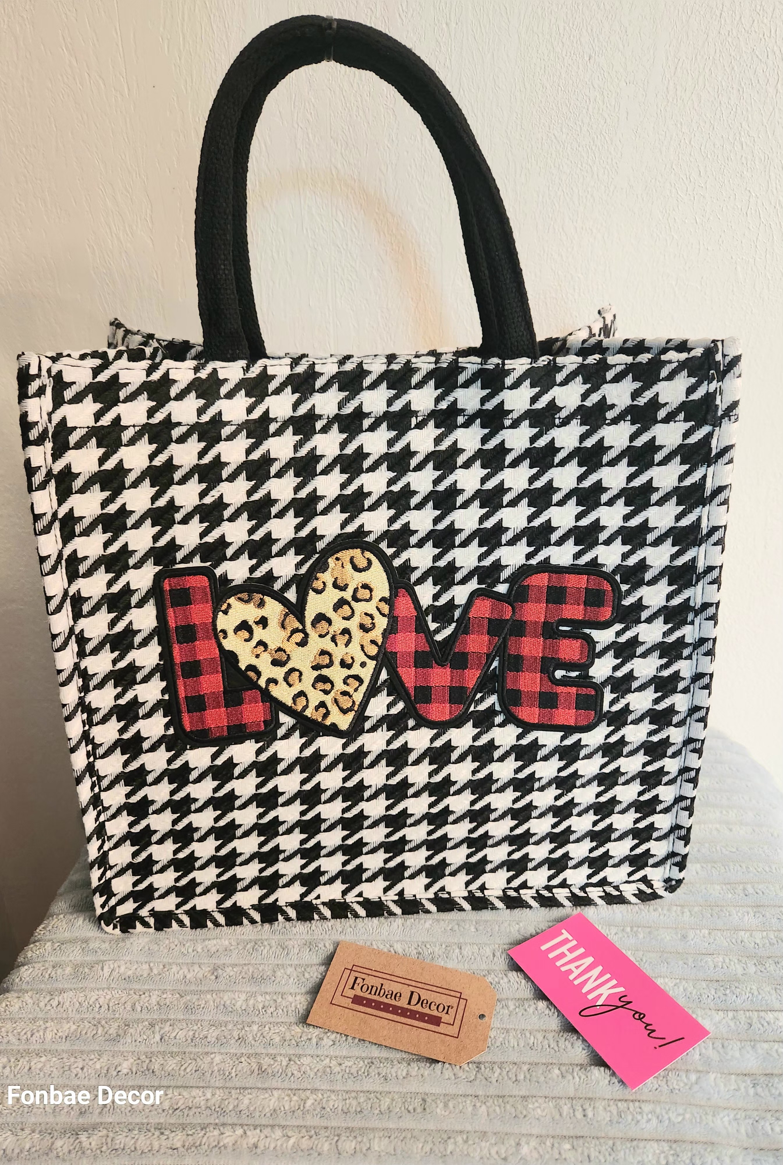 Houndstooth Love Tote Bag