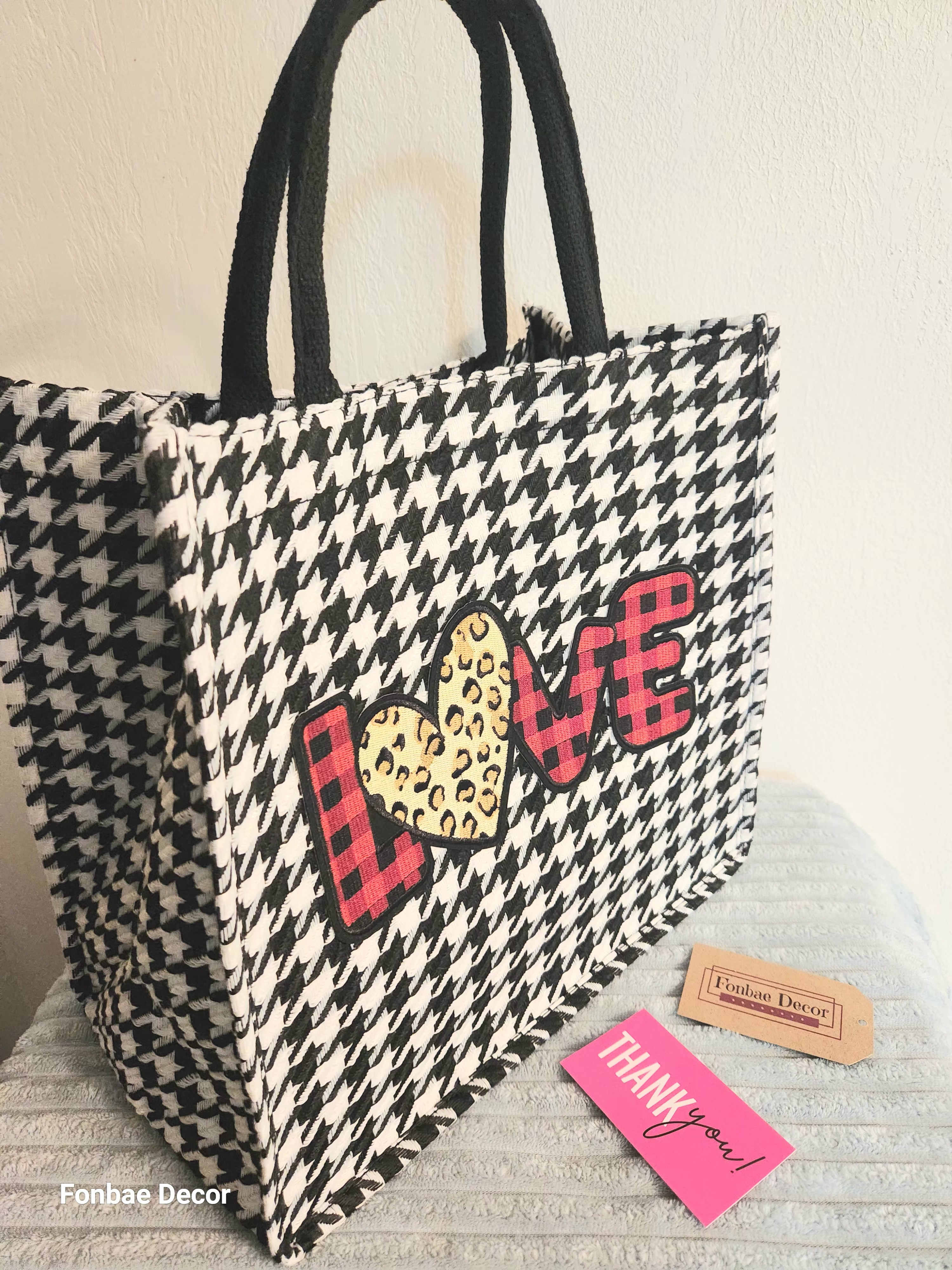 Houndstooth Love Tote Bag