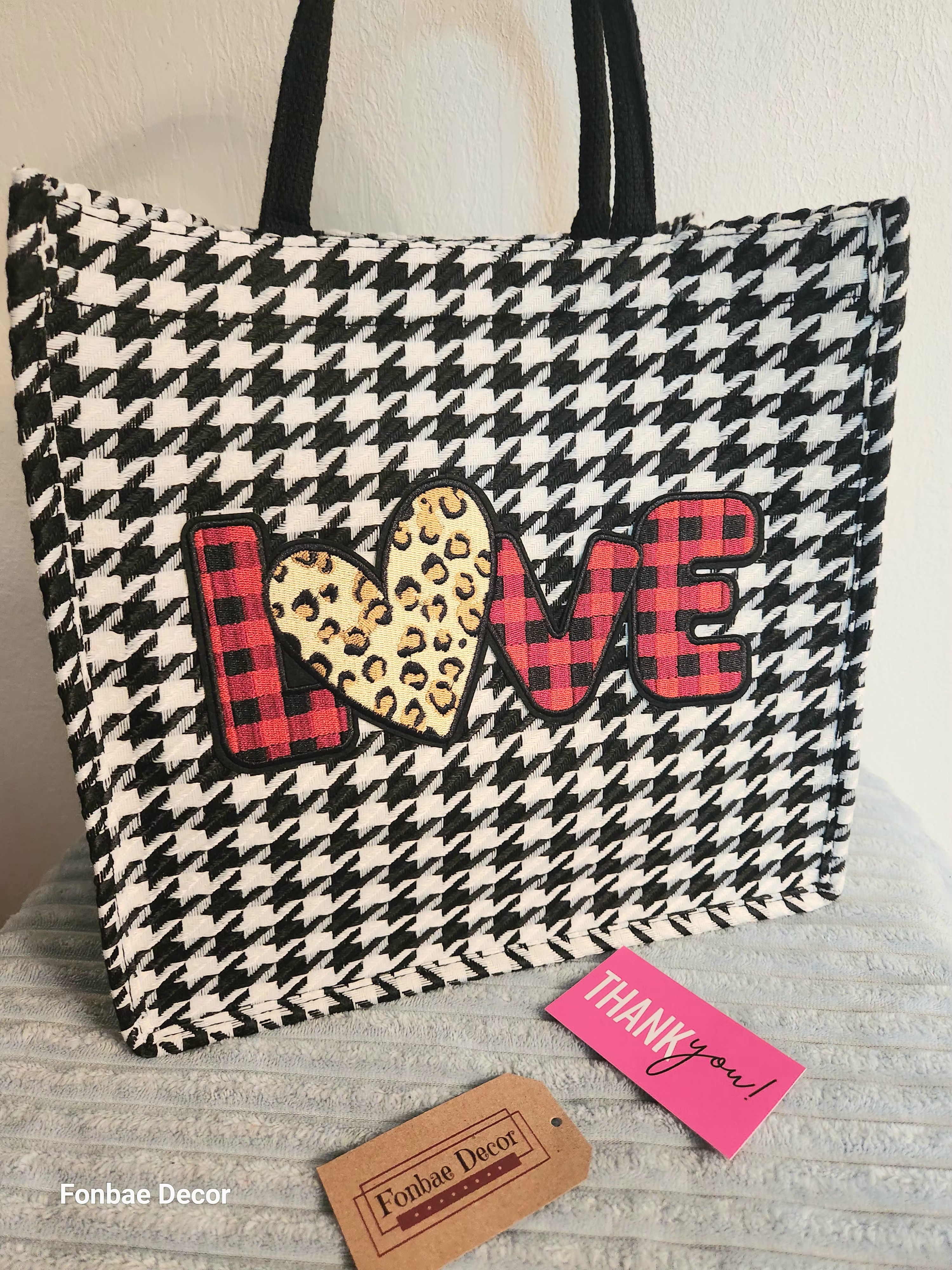 Houndstooth Love Tote Bag