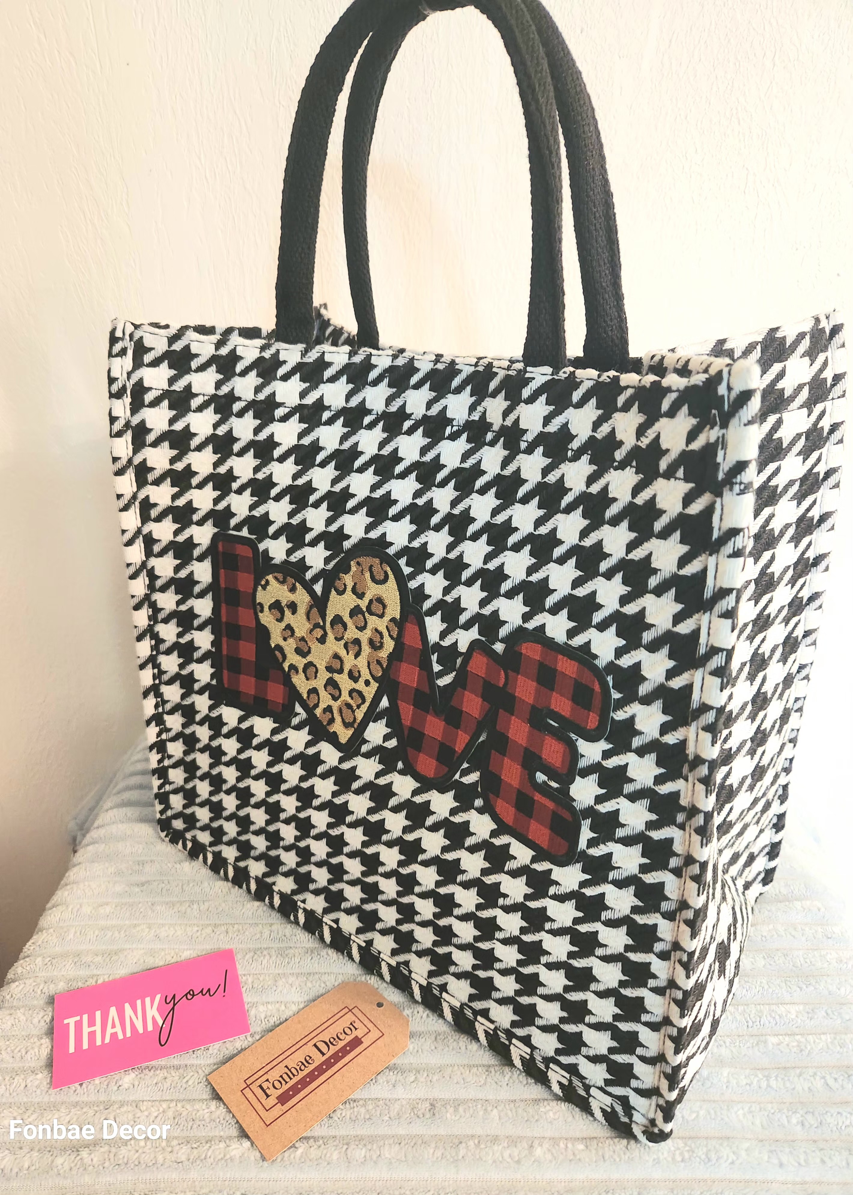 Houndstooth Love Tote Bag