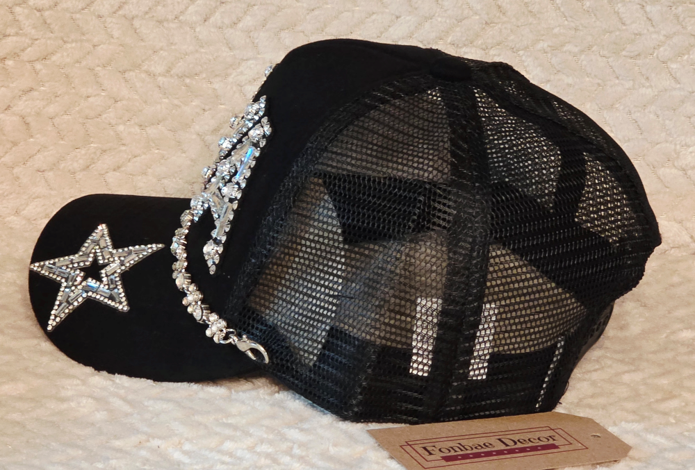 Diva Rhinestone Black Trucker Cap