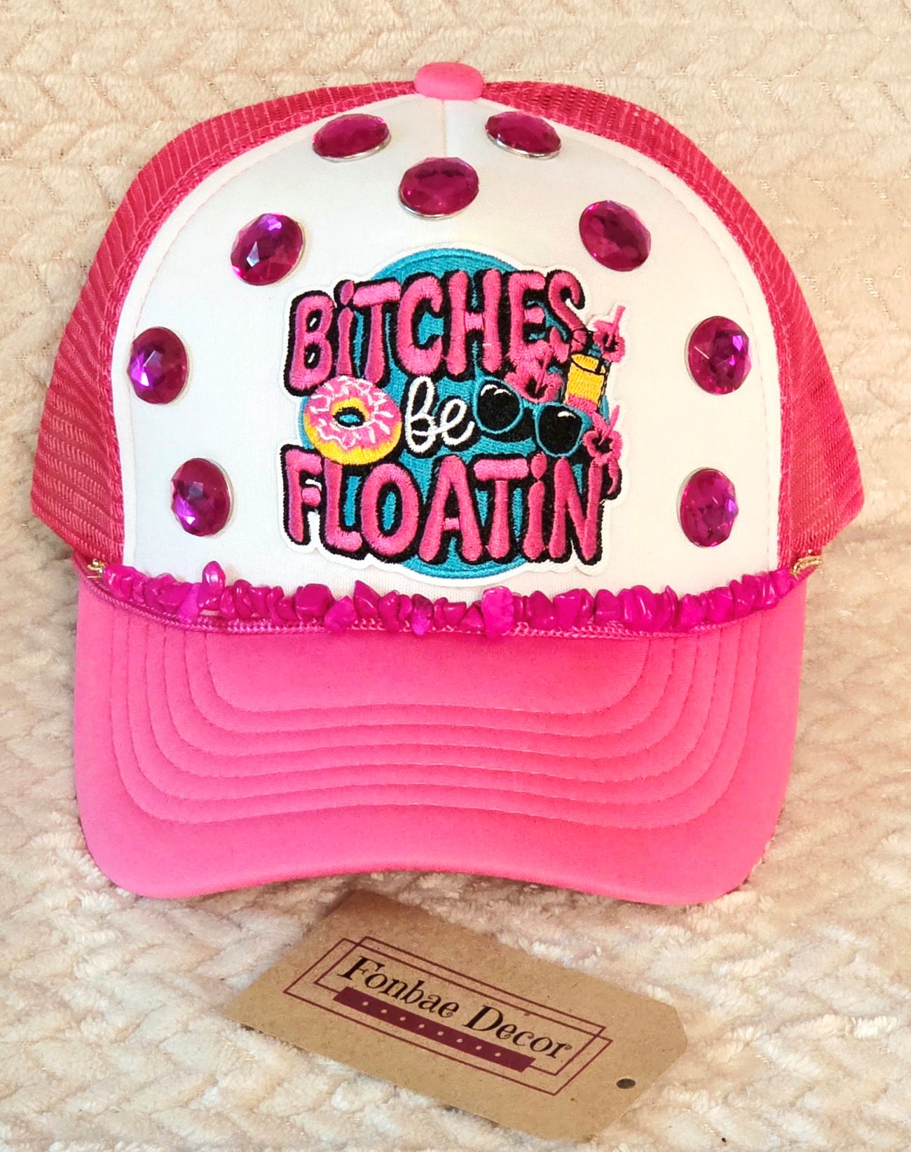 Pink Trucker Cap with B*tches be Floating Patch