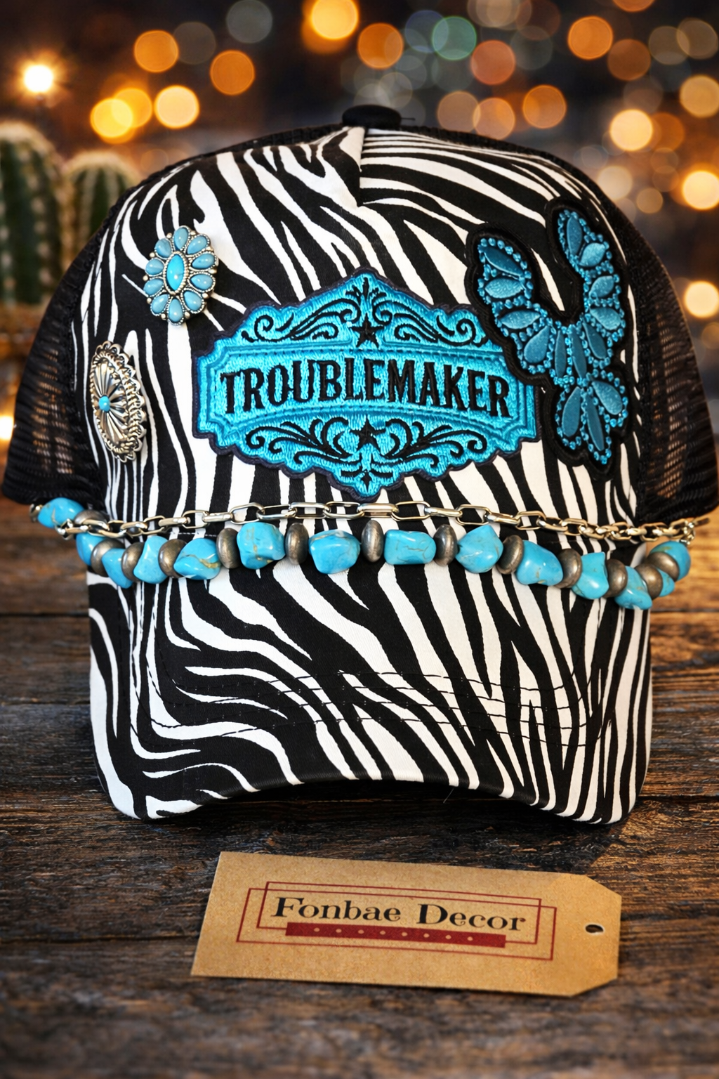 Western Zebra Trucker Cap with Troublemaker Patch