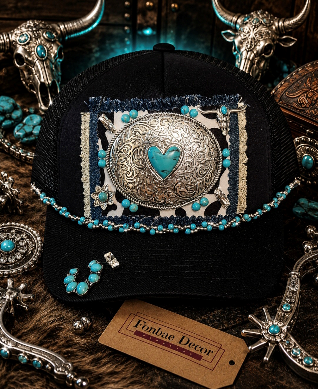 Western Turquoise Heart Trucker Cap