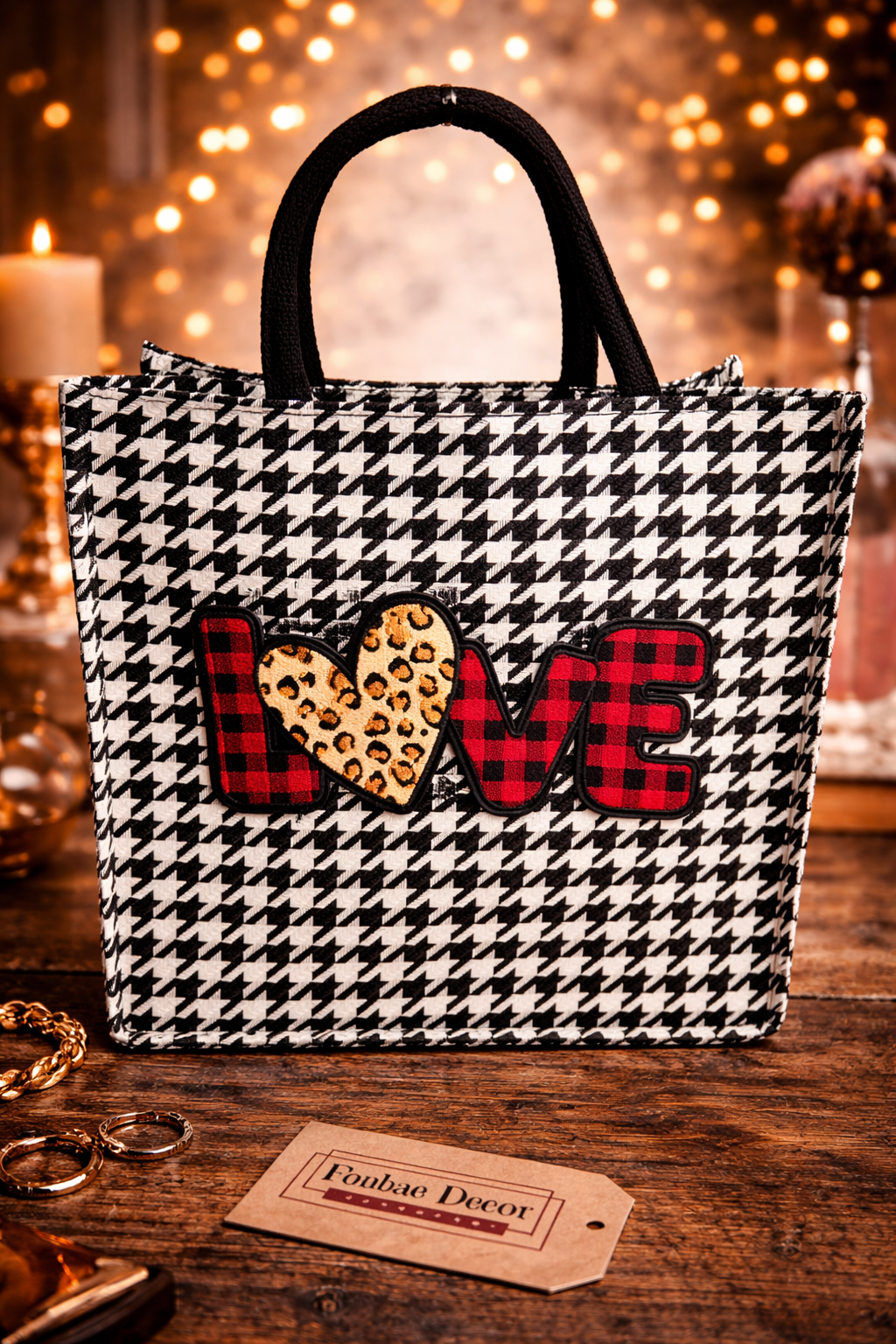 Houndstooth Love Tote Bag