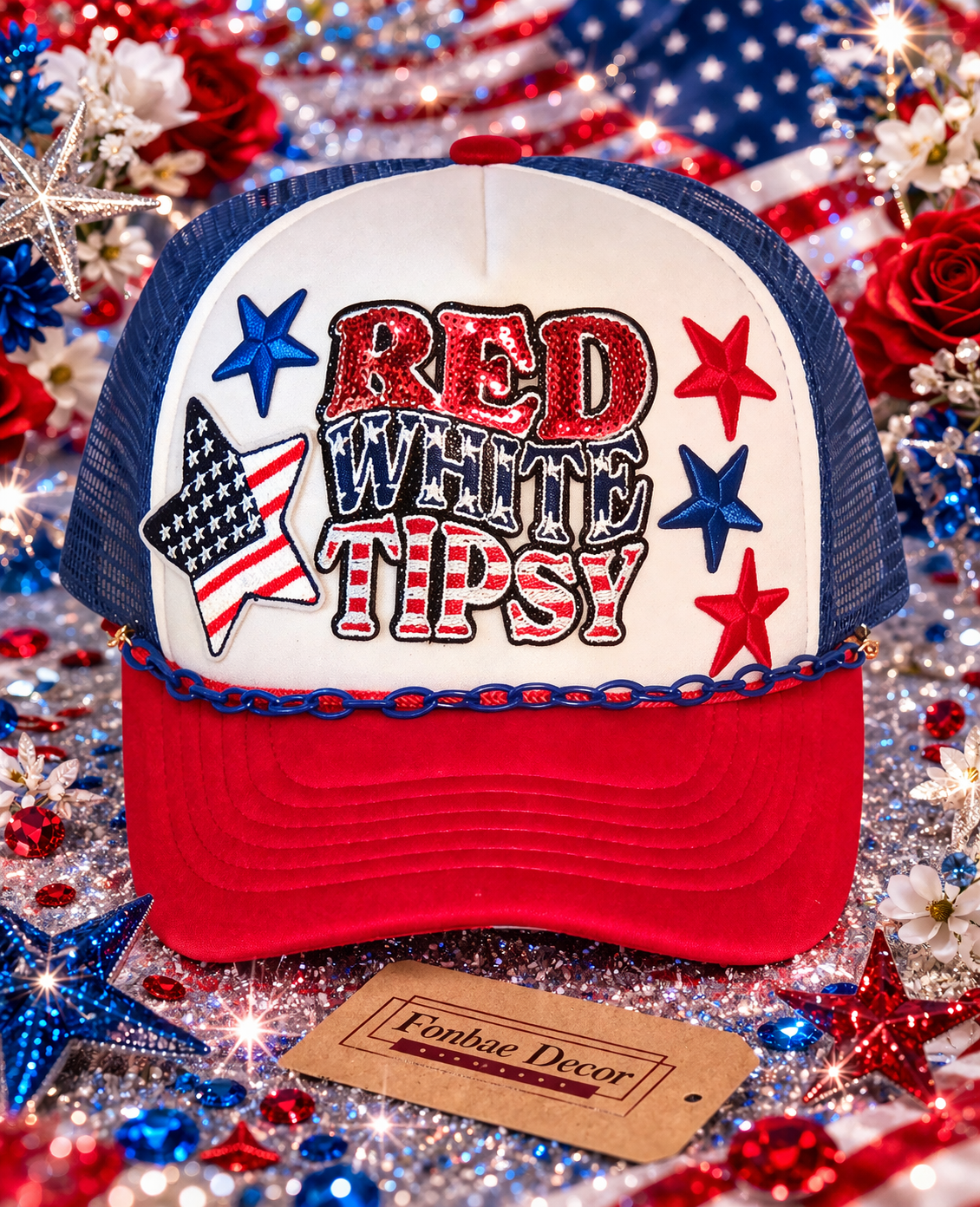 Red, White and Tipsy Trucker Cap 