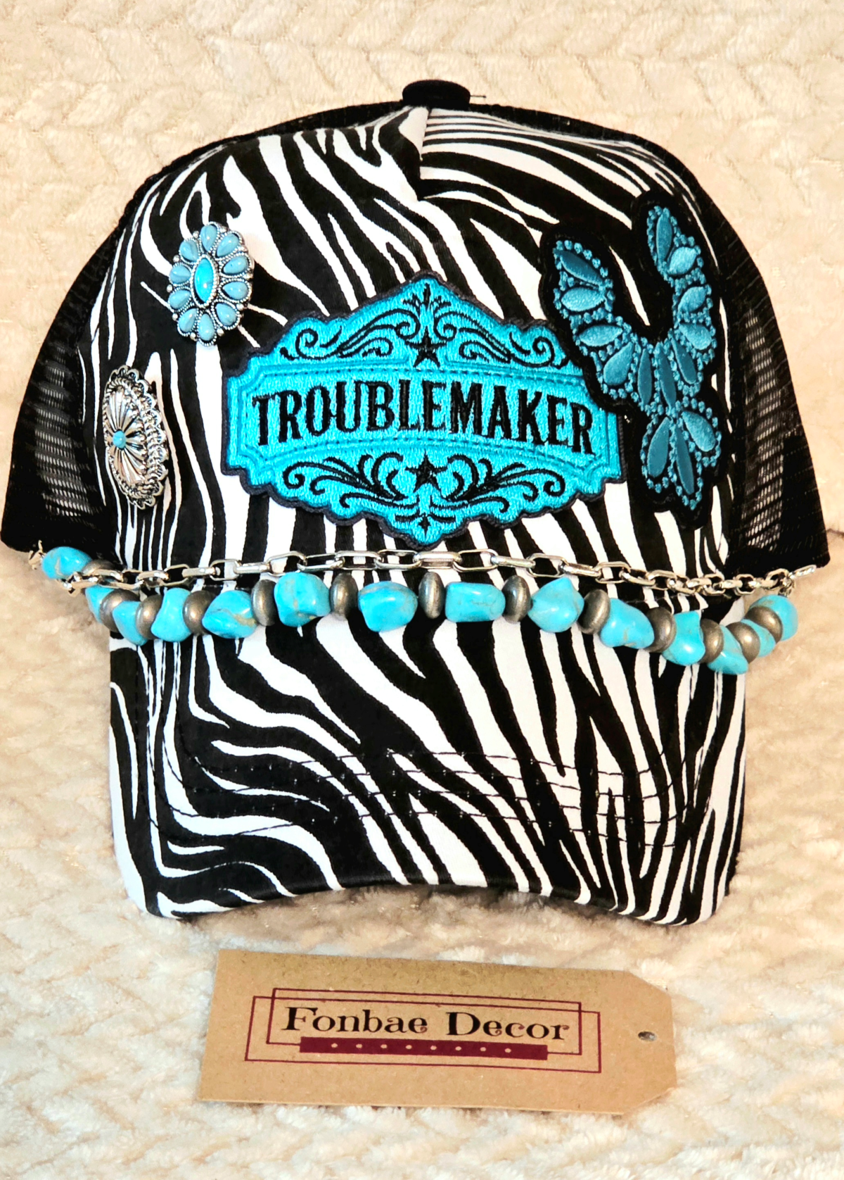 Western Zebra Trucker Cap with Troublemaker Patch