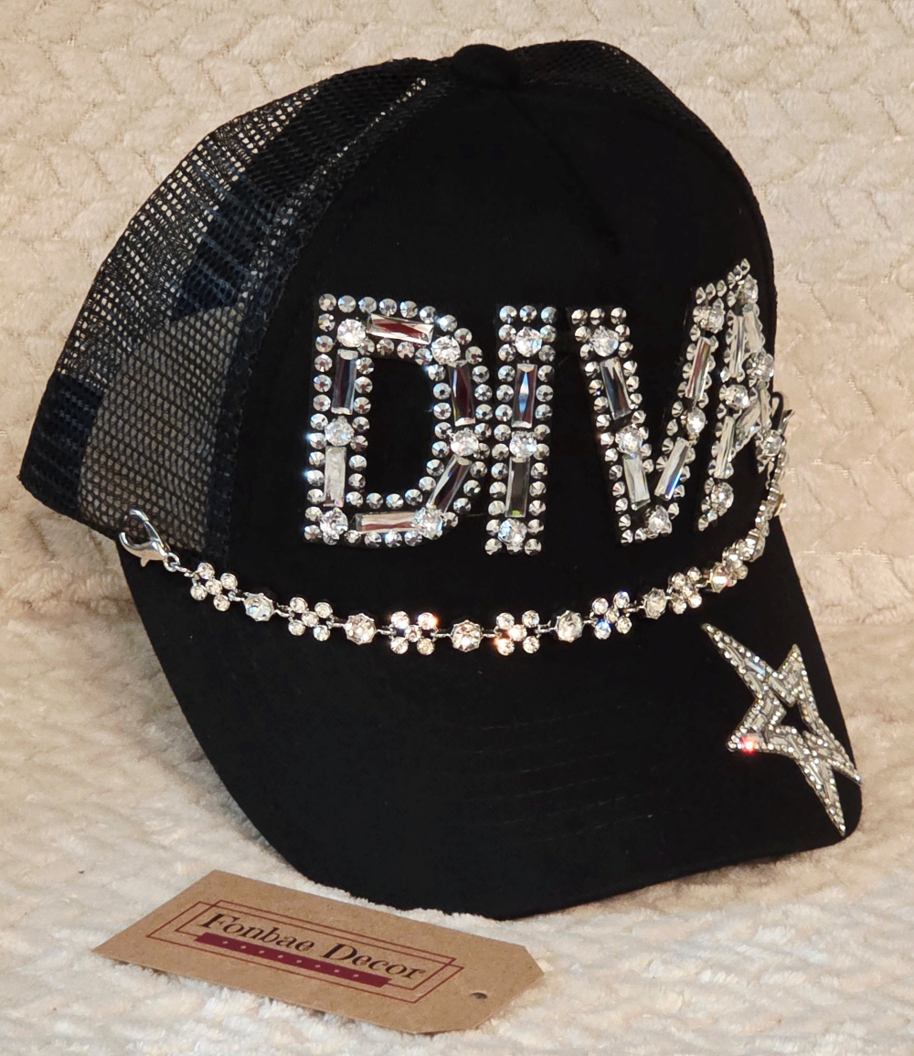 Diva Rhinestone Black Trucker Cap