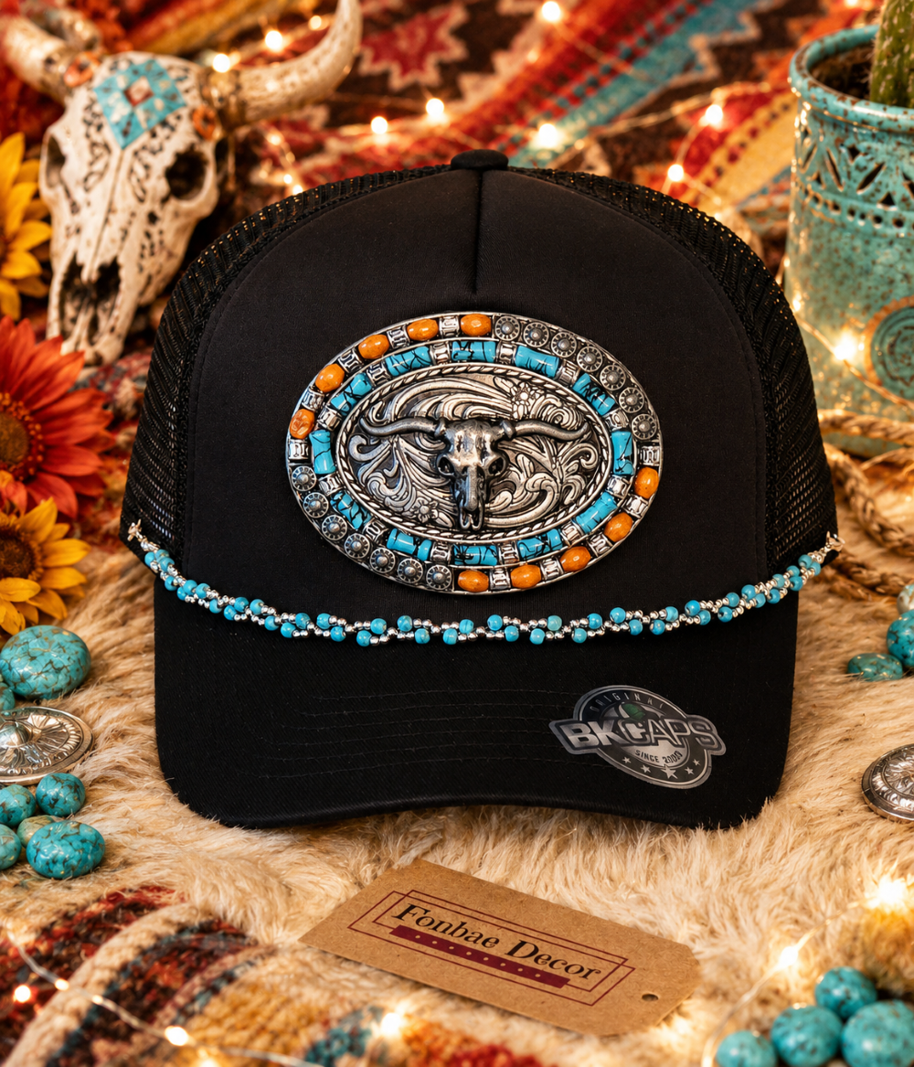 Colorful Bull Black Trucker Cap