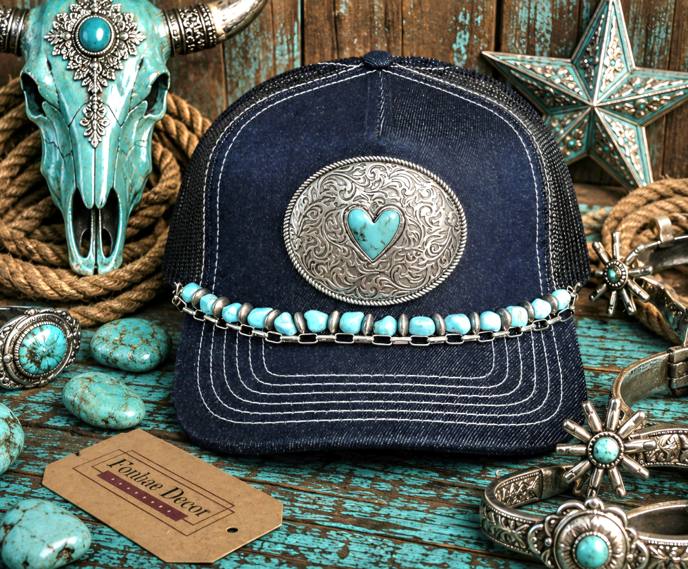 Western Heart Denim Trucker Cap 