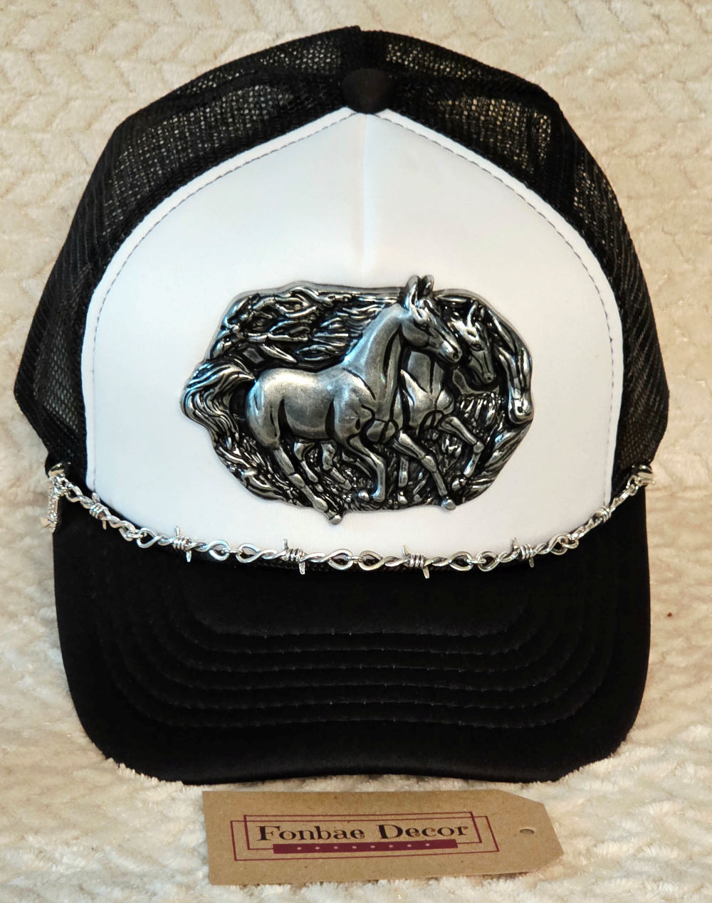 Black Trucker Cap with Ranch Horse Metal Artwork