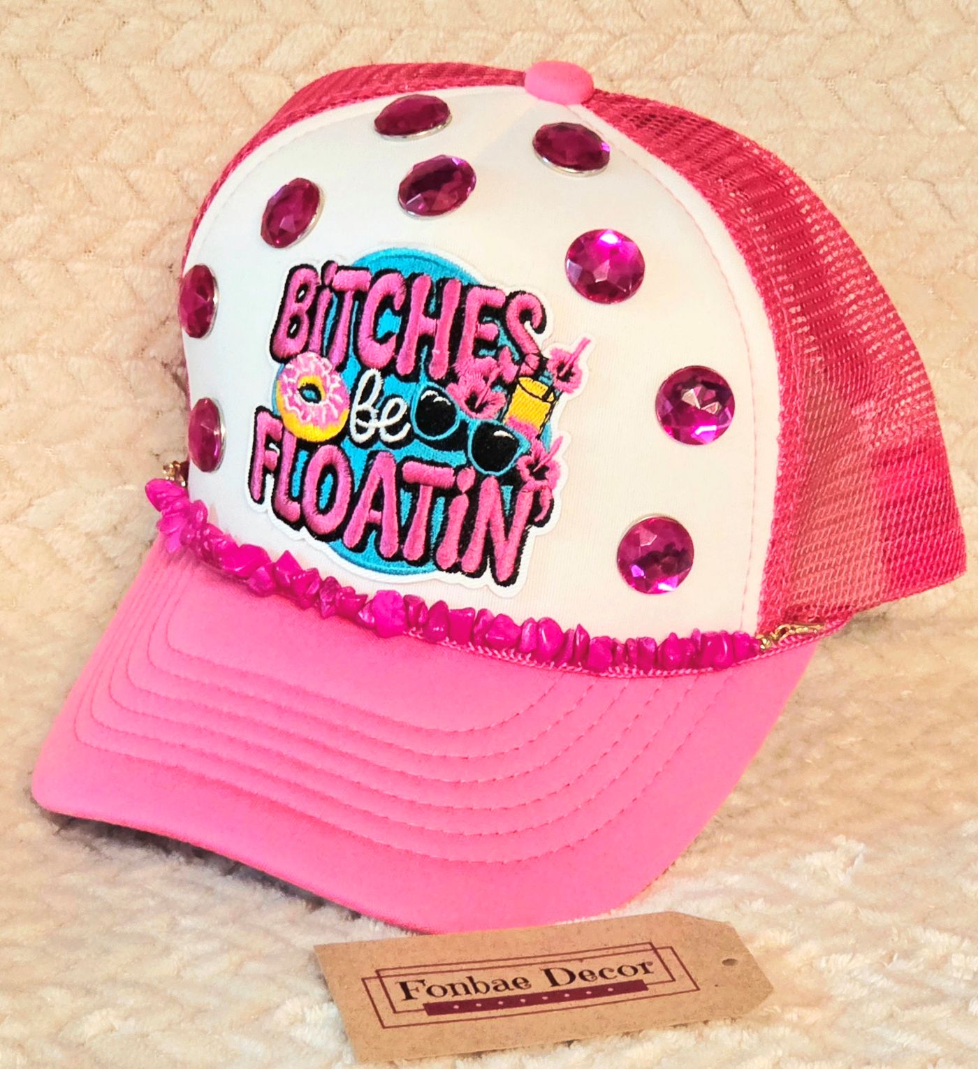 Pink Trucker Cap with B*tches be Floating Patch