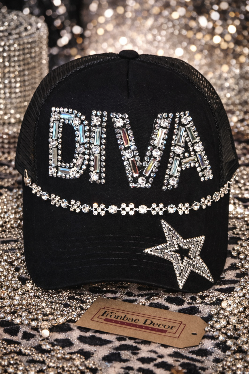 Diva Rhinestone Black Trucker Cap