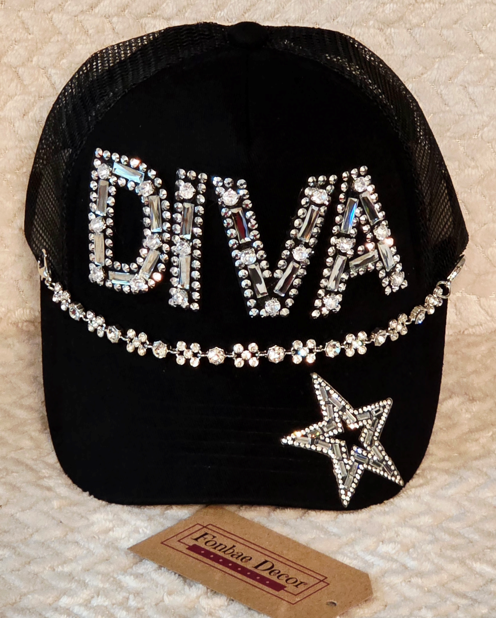 Diva Rhinestone Black Trucker Cap