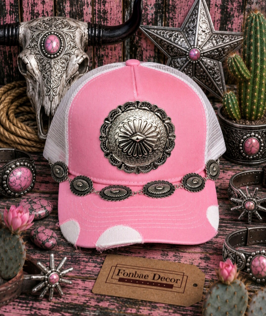 Ripped Pink Western Trucker Cap