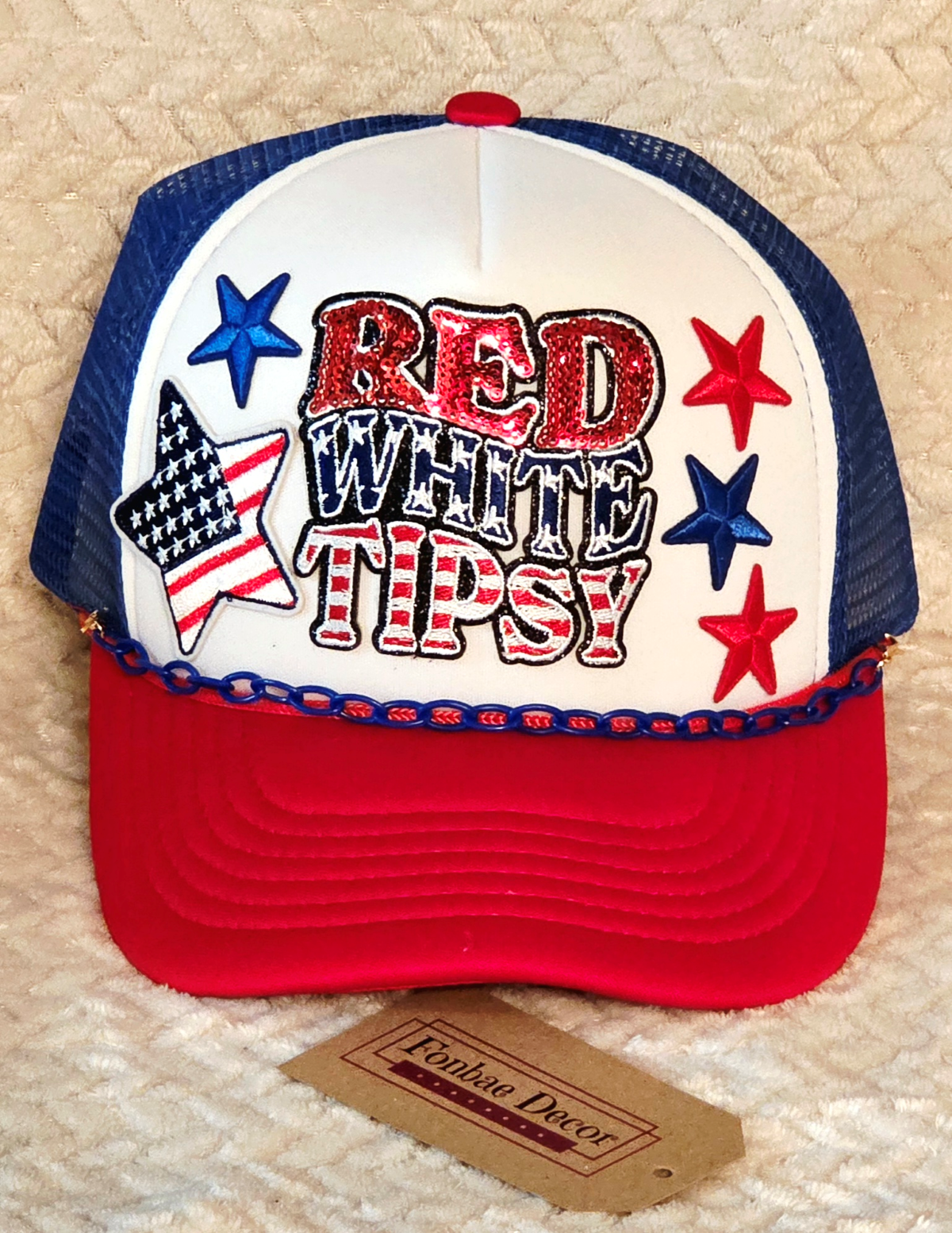 Red, White and Tipsy Trucker Cap 