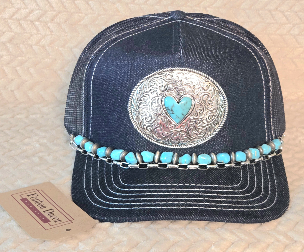 Western Heart Denim Trucker Cap 