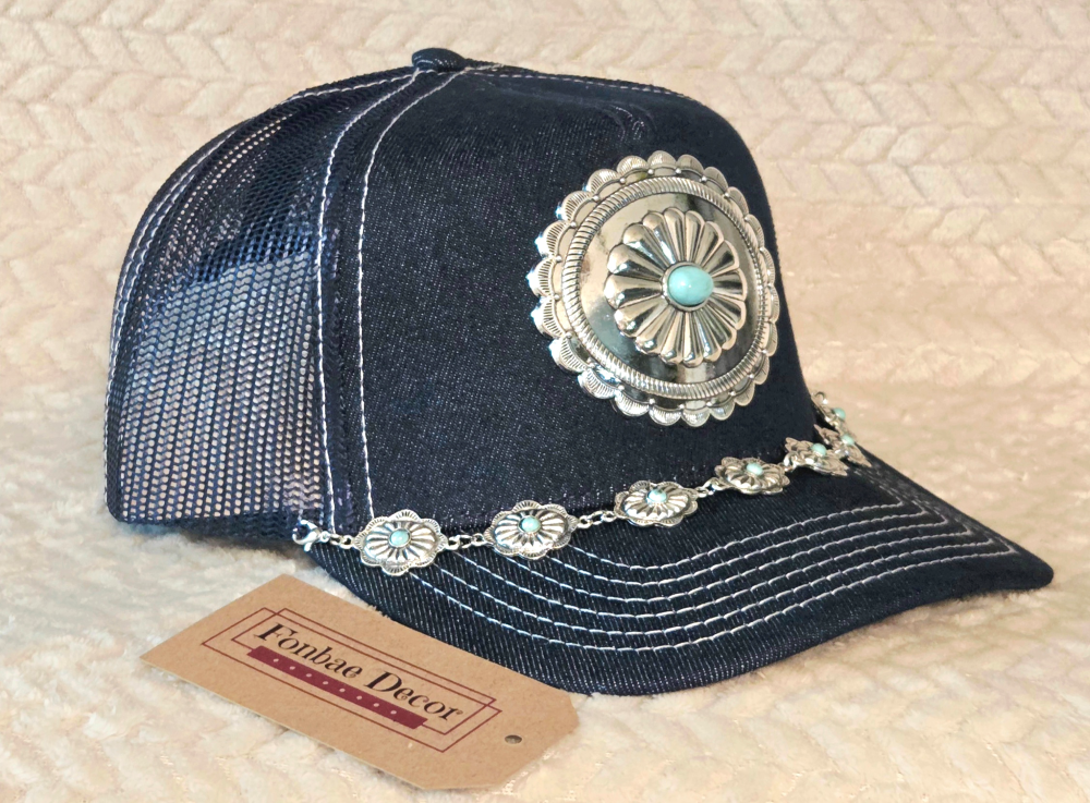 Western Turquoise Denim Trucker Cap