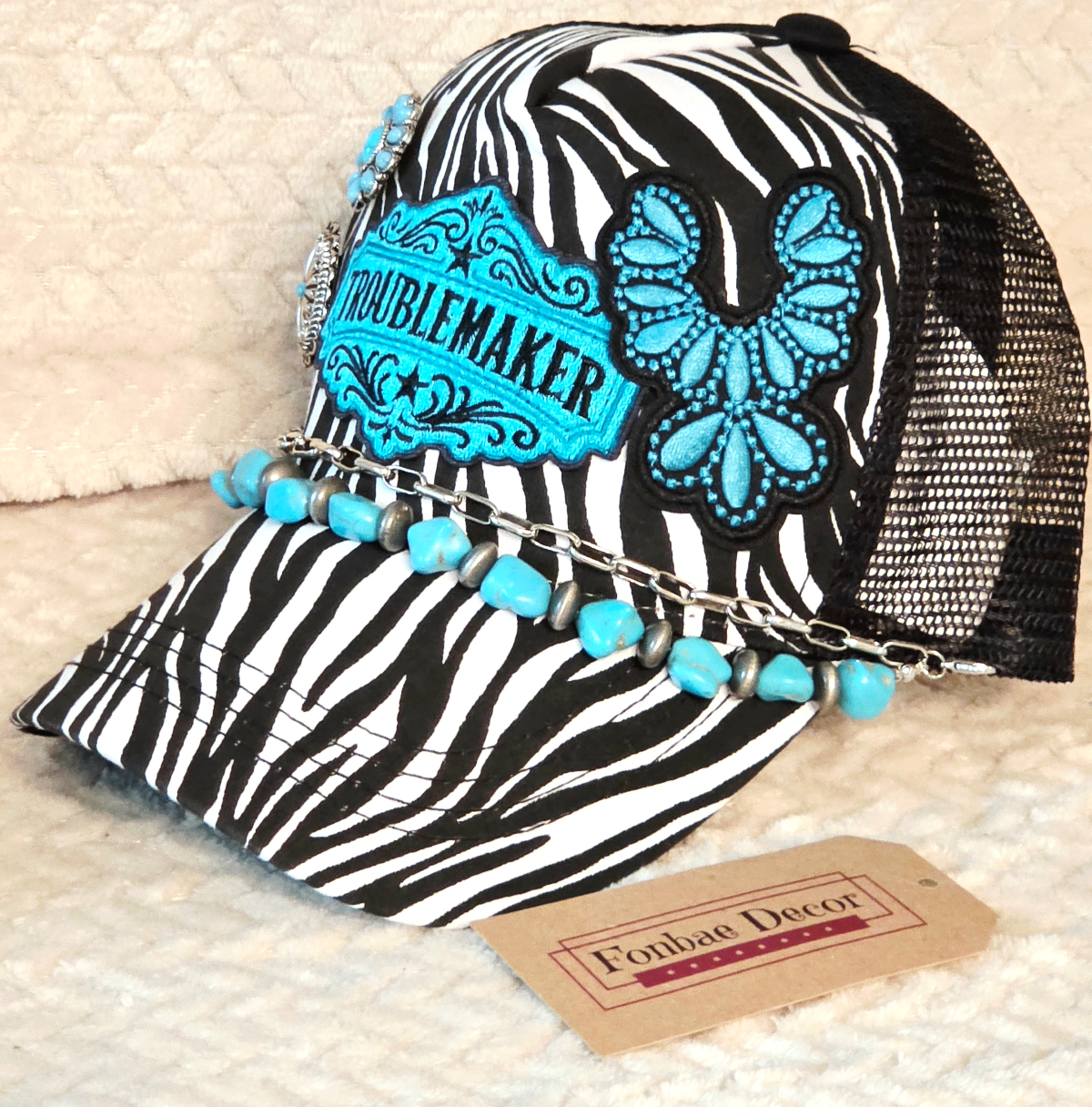 Western Zebra Trucker Cap with Troublemaker Patch