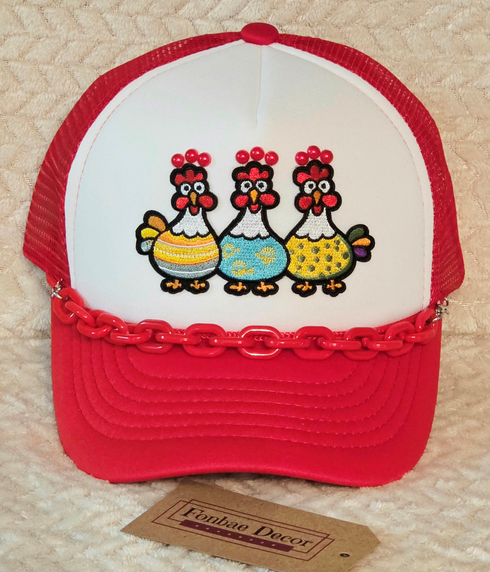 Three Chickens Red Trucker Cap