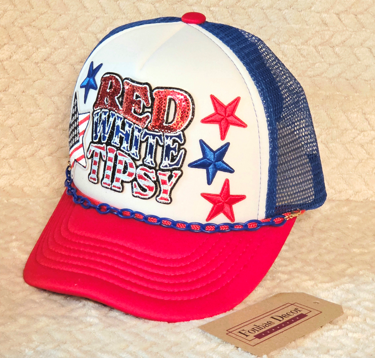 Red, White and Tipsy Trucker Cap 