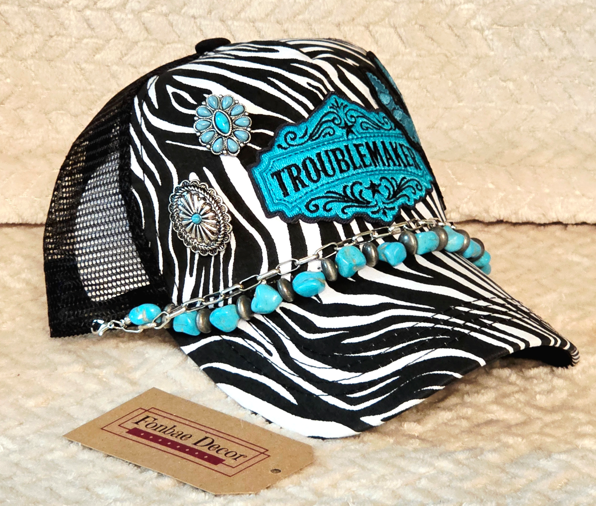 Western Zebra Trucker Cap with Troublemaker Patch