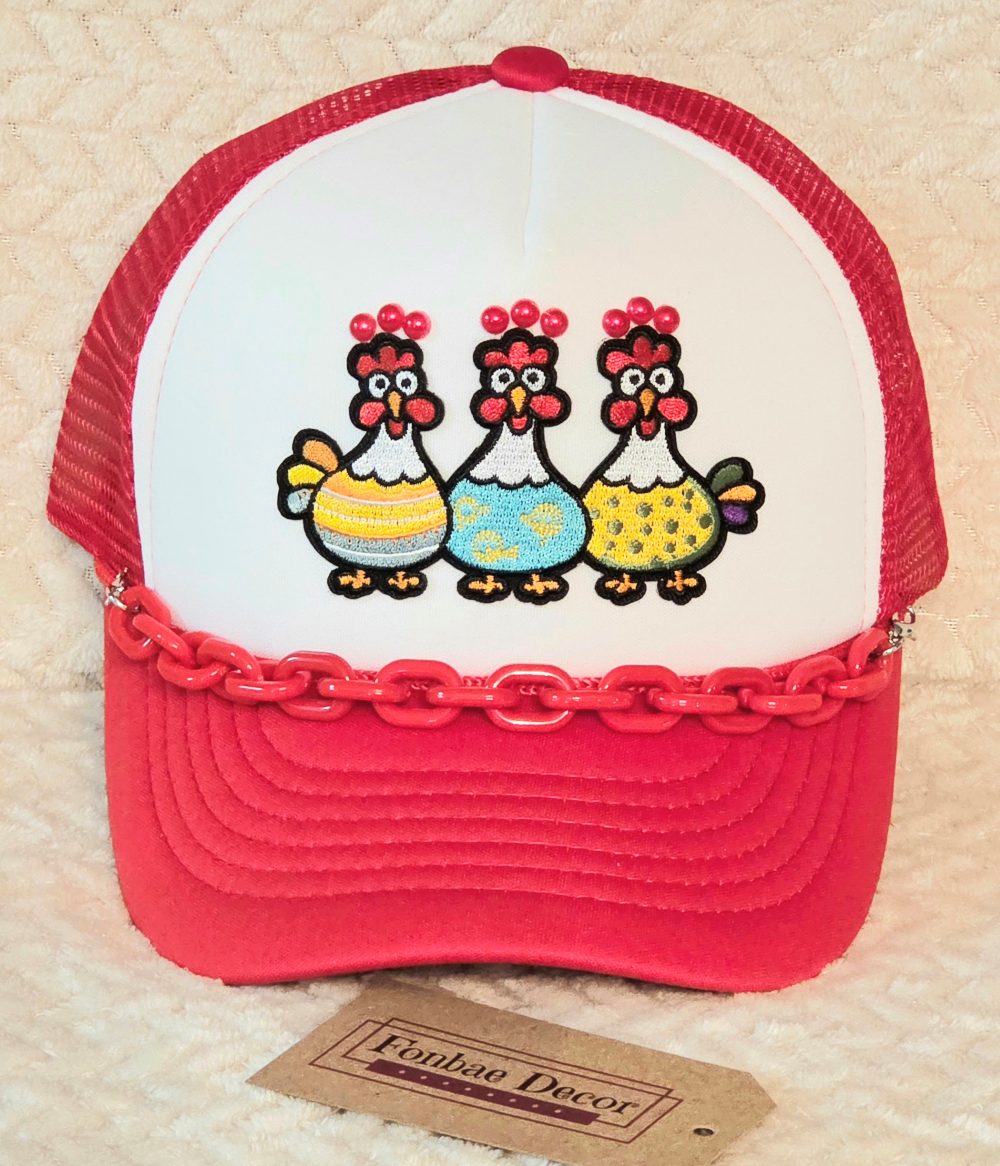 Three Chickens Red Trucker Cap