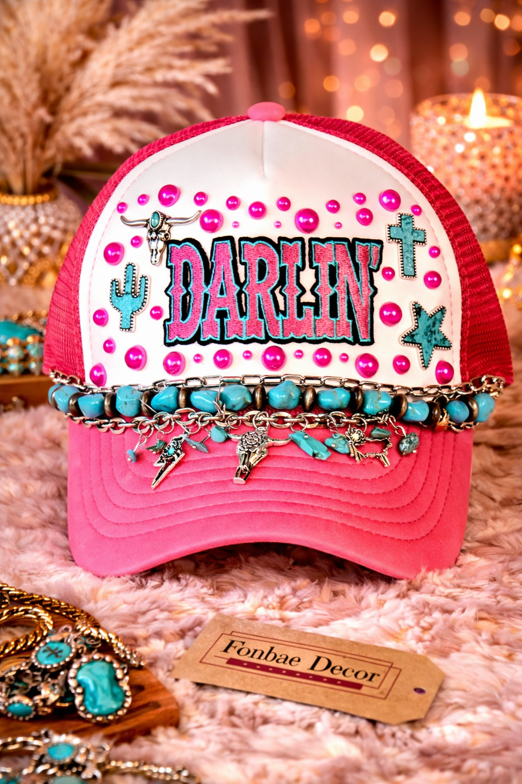 Western Pink Style Trucker Cap with Darlin Patch