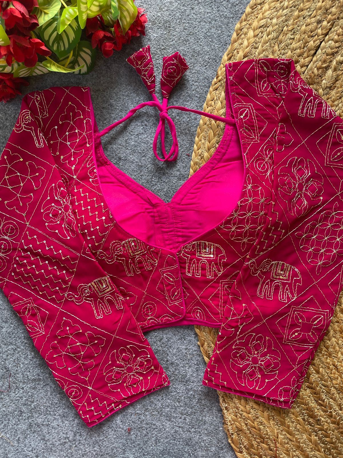 Ethnic Bandhani Print Embroidered V-Neck Readymade Saree Blouse (Multiple Colors)