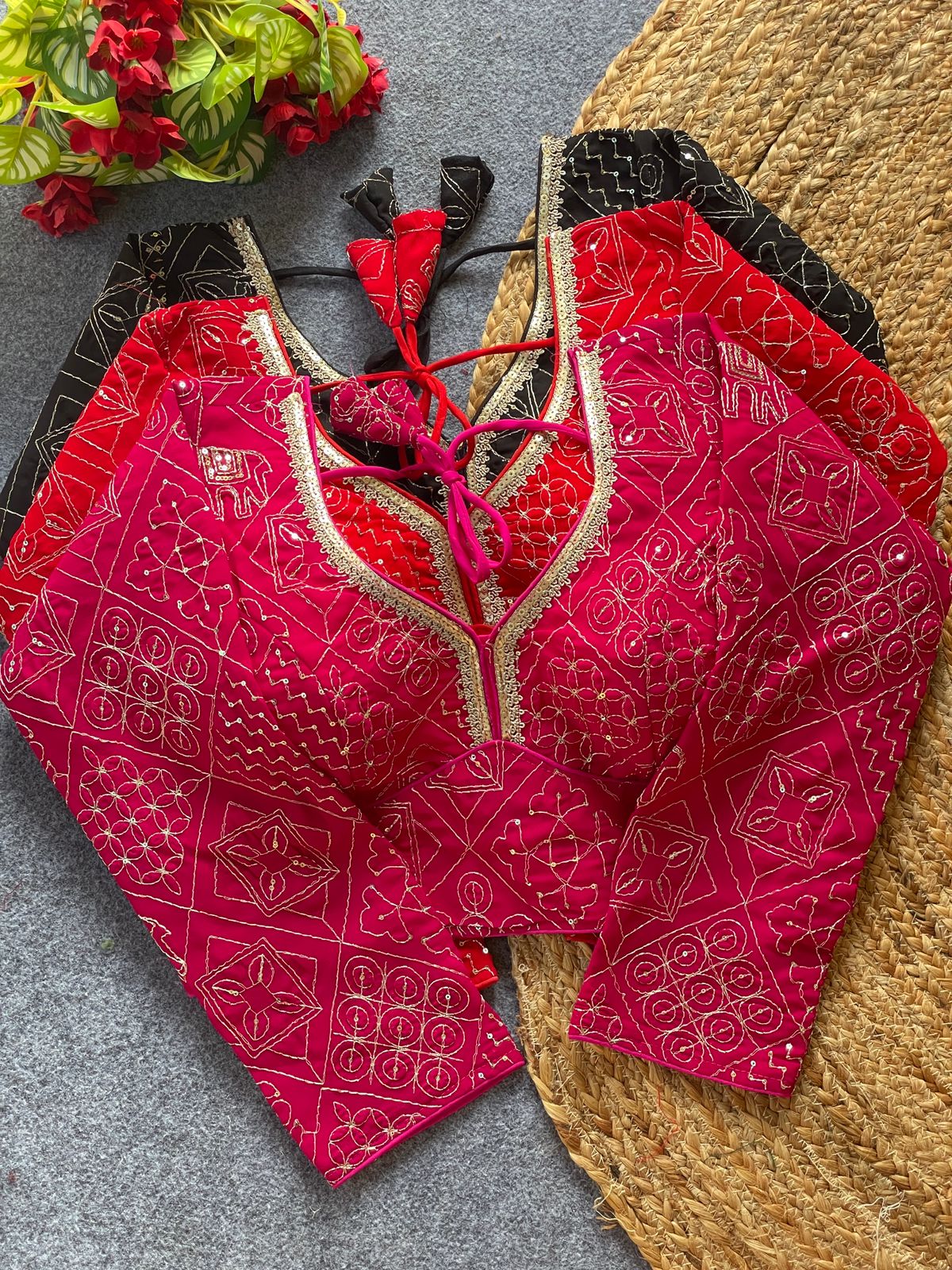 Ethnic Embroidered Blouse Set Of 3