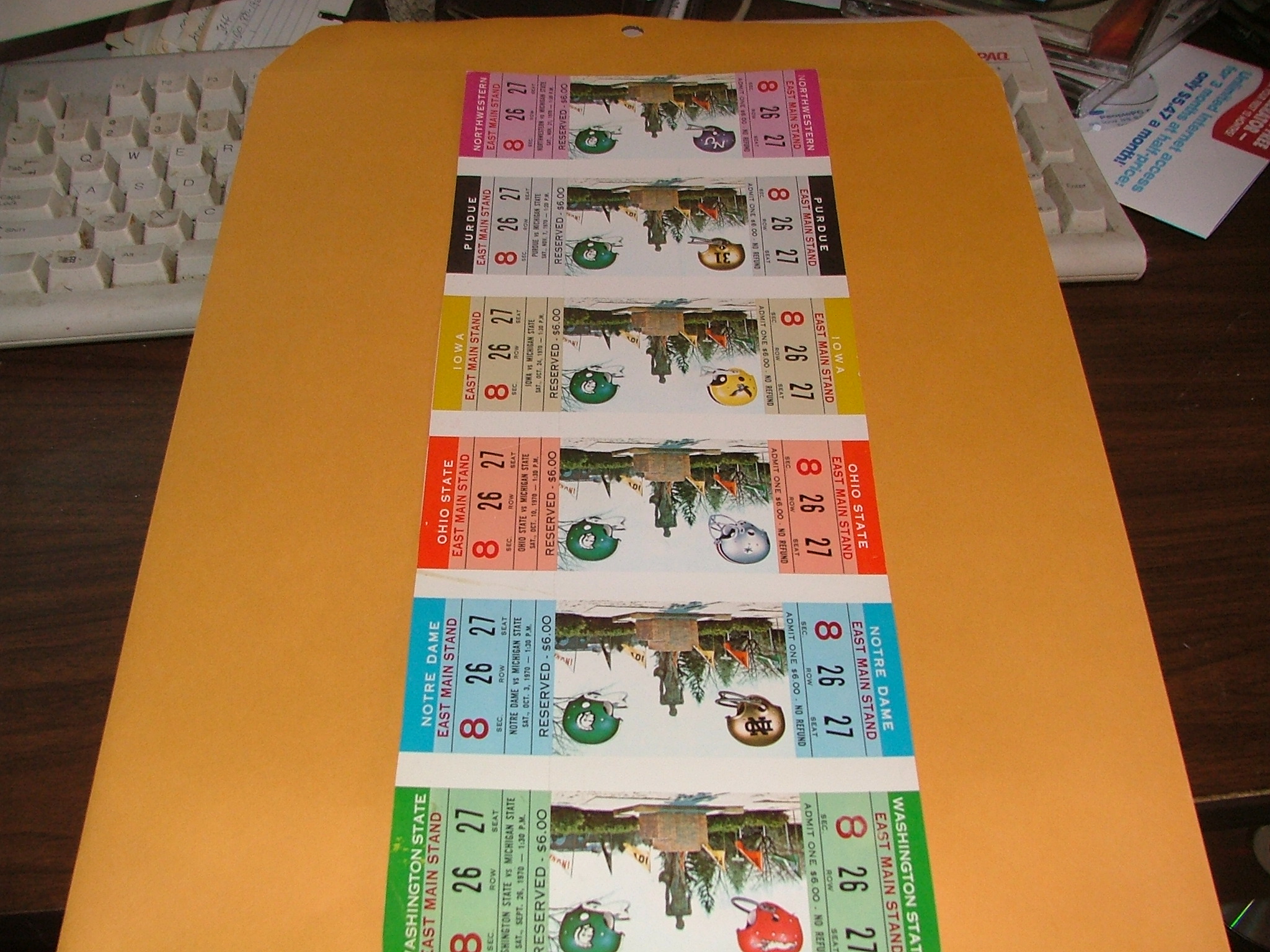 1970 Michigan State Spartans Season Ticket Sheet.
