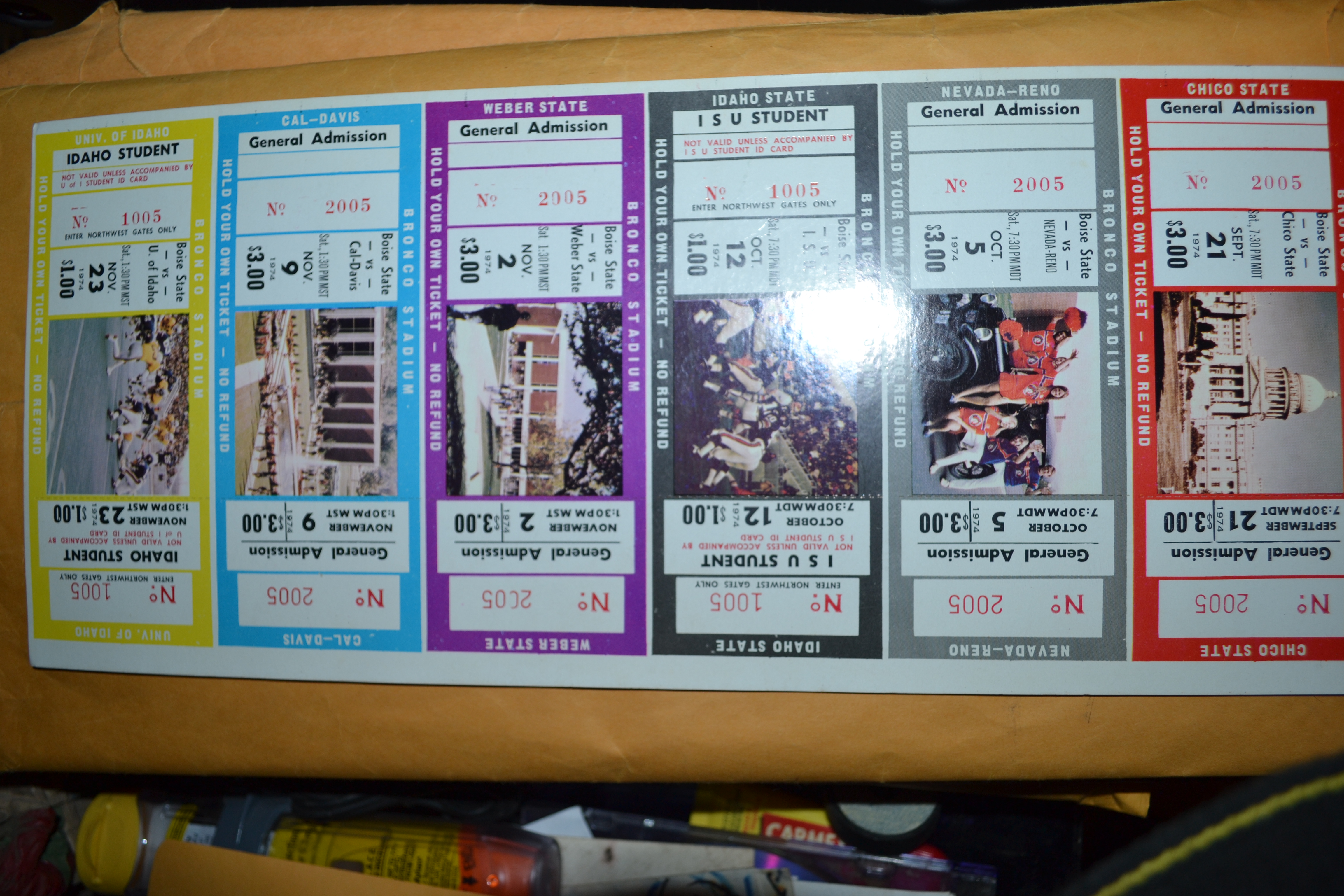 1974 Boise State Broncos Season ticket sheet, Proof